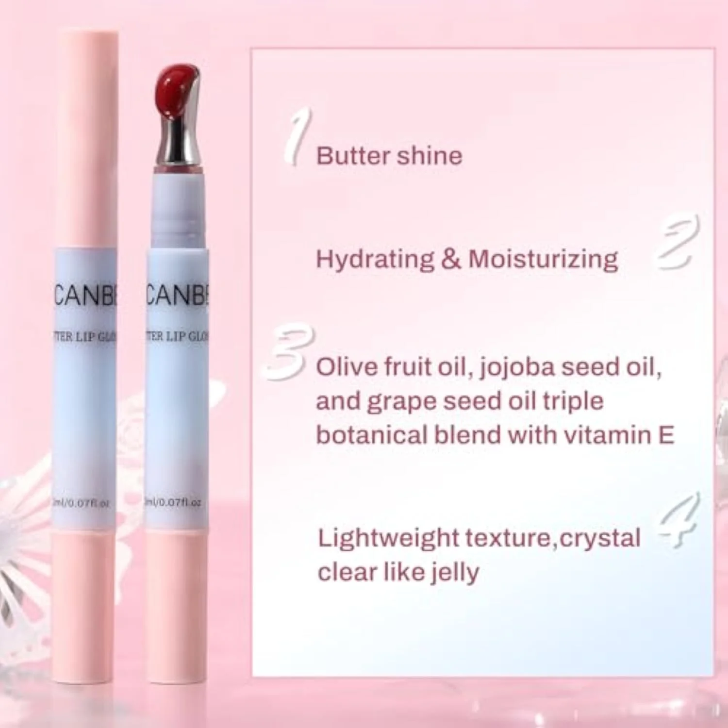Butter Lip Gloss, Hydrating & Moisturizing Lipgloss with Metal Tip, Lightweight, Non-Sticky, Smooth, Nourishing for High-shine Finish(01 Clear)