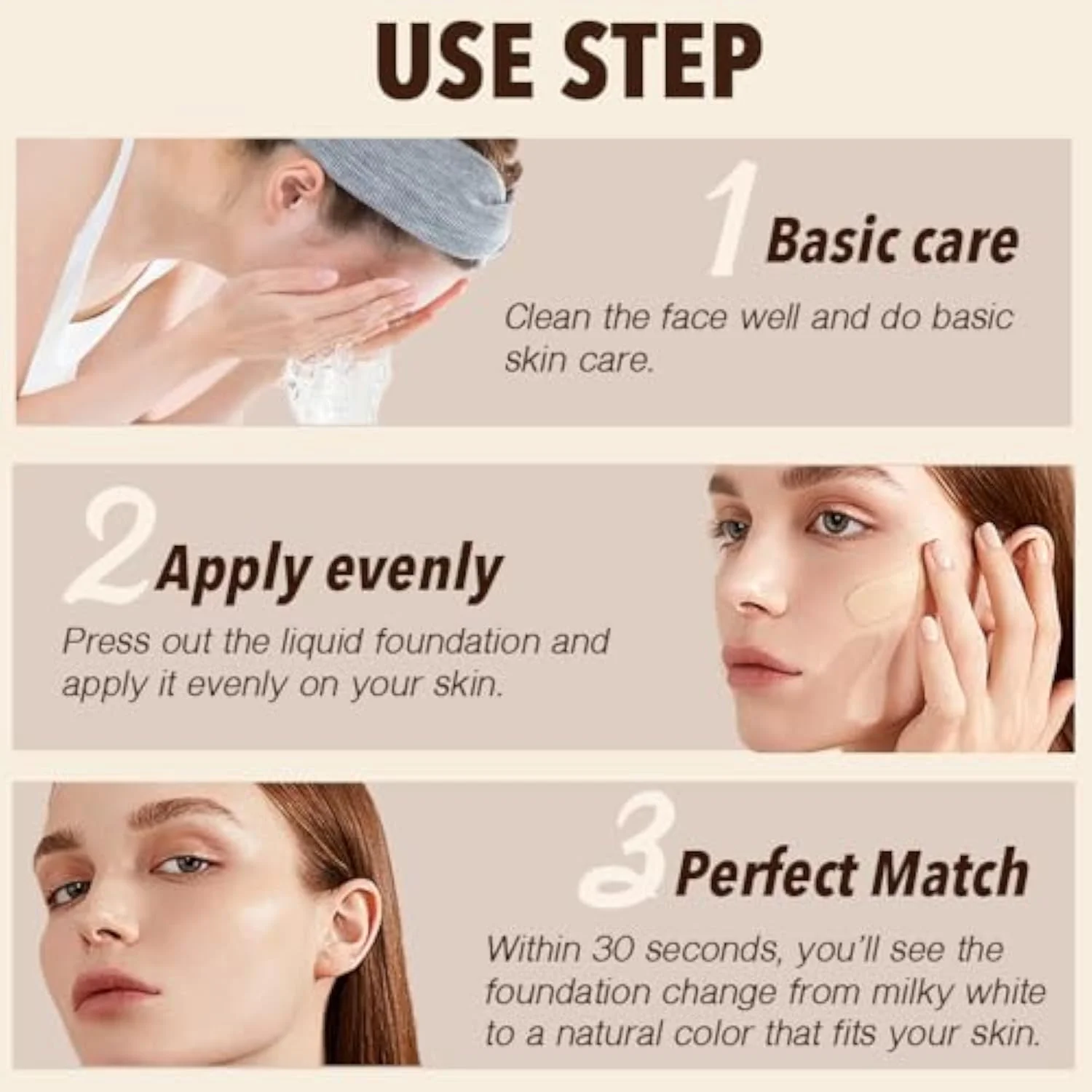 Foundation 4 in 1 - Color Changing Foundation, Medium Spectrum with SPF 50, Hypoallergenic Hydrating Liquid Concealer, Long-lasting & Waterproof Natural Finish - 1.0 fl oz