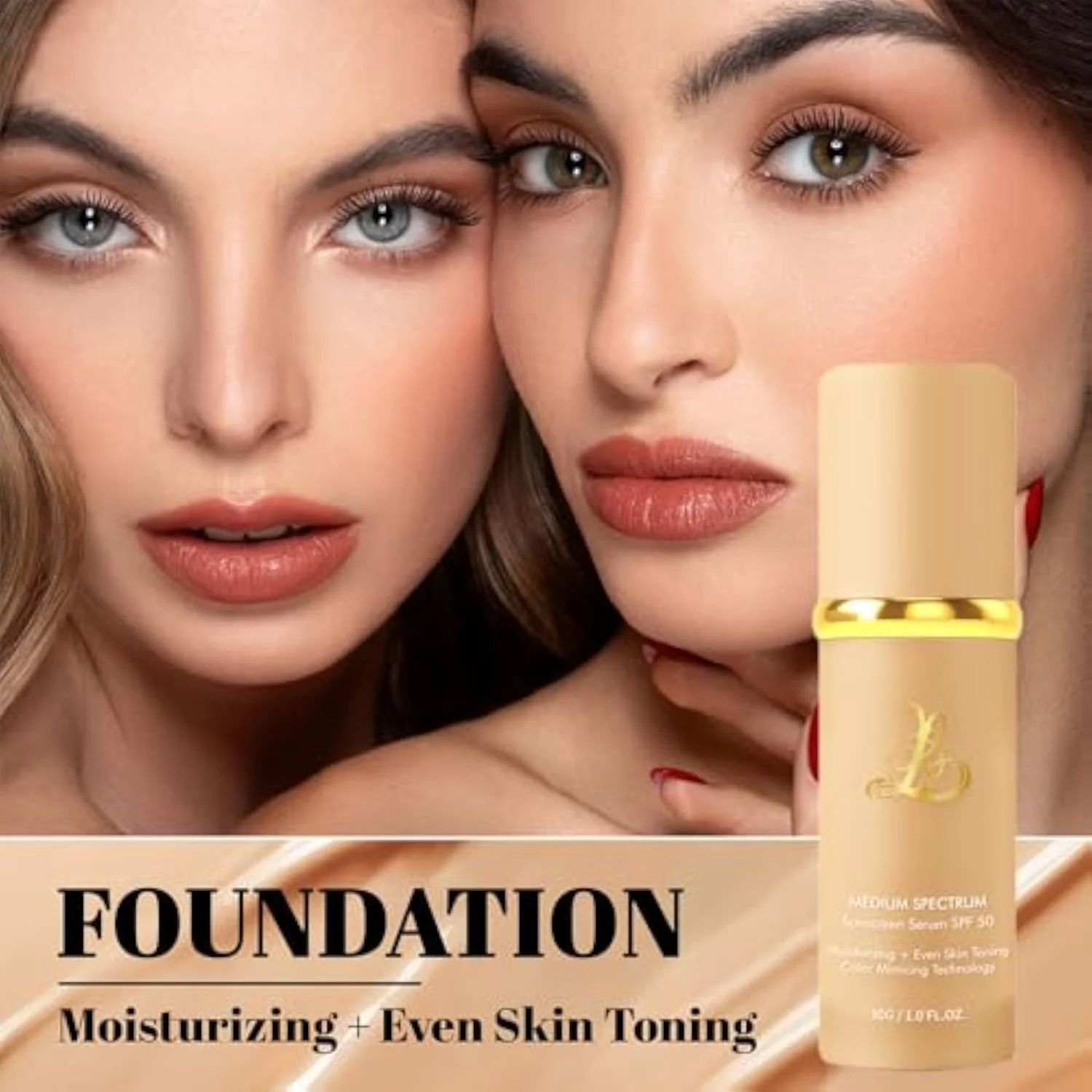 Foundation 4 in 1 - Color Changing Foundation, Medium Spectrum with SPF 50, Hypoallergenic Hydrating Liquid Concealer, Long-lasting & Waterproof Natural Finish - 1.0 fl oz