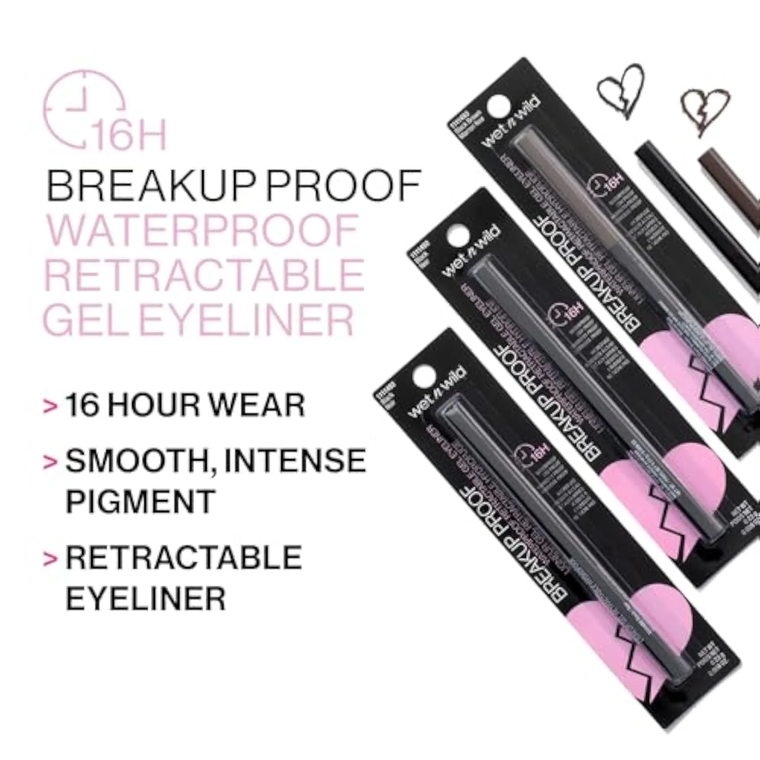 Mega Last Breakup Proof Waterproof Retractable Gel Eyeliner - Ultra Pigmented 16-Hour Long Wear, Smudge Proof Satin Finish Formula, Cruelty-Free & Vegan - Charcoal