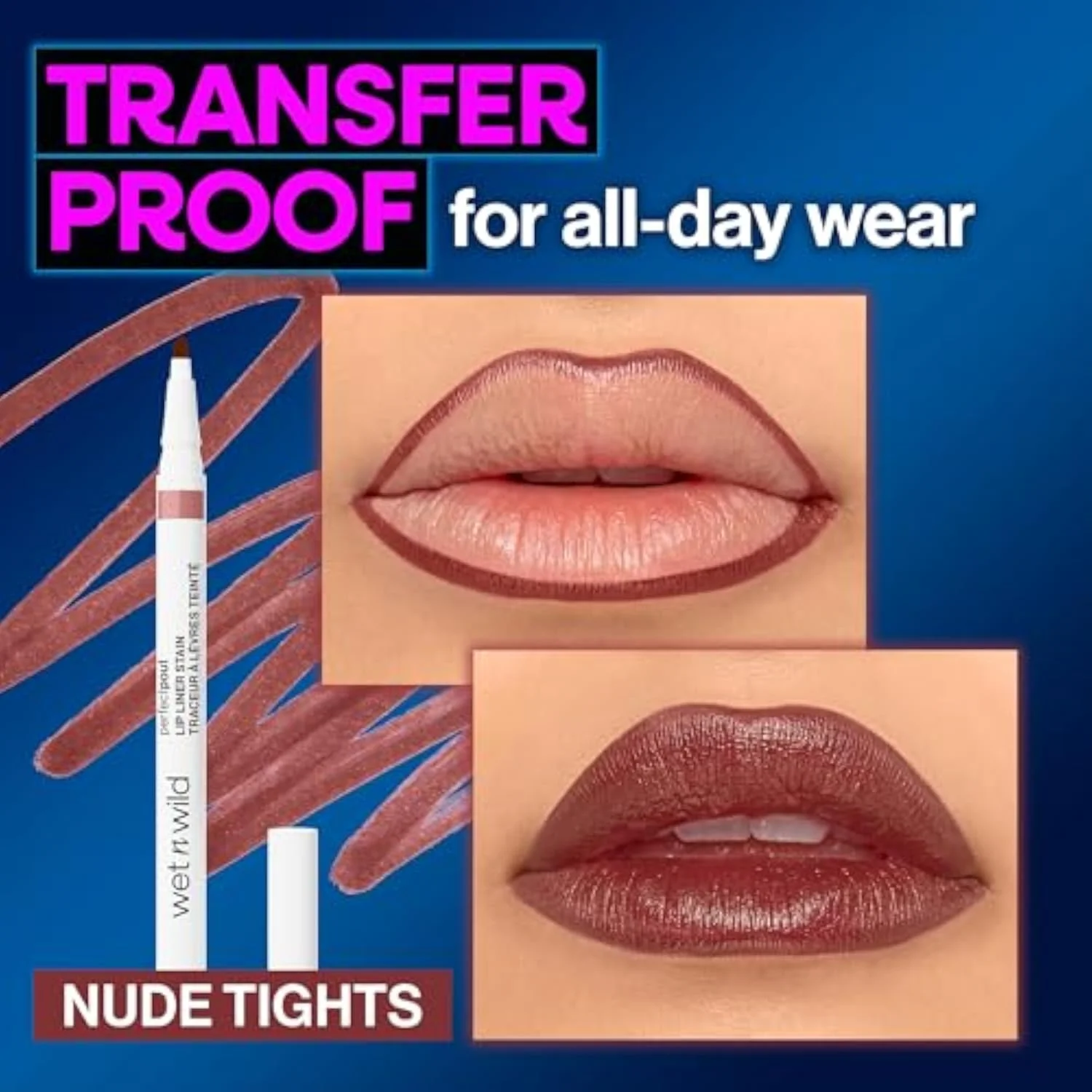 Perfect Pout Lip Liner Stain, Long-Lasting Transfer-Proof Formula with Blade-Like Applicator for Precision & Full Lip Coverage, Vegan & Cruelty-Free - Nude Tights