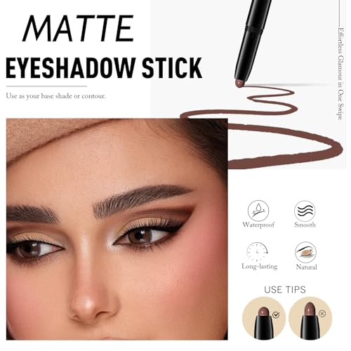 Eyeshadow Stick Matte Eye Shadow Pencil Cream to Powder Eye Brightener Crayon Long-Lasting