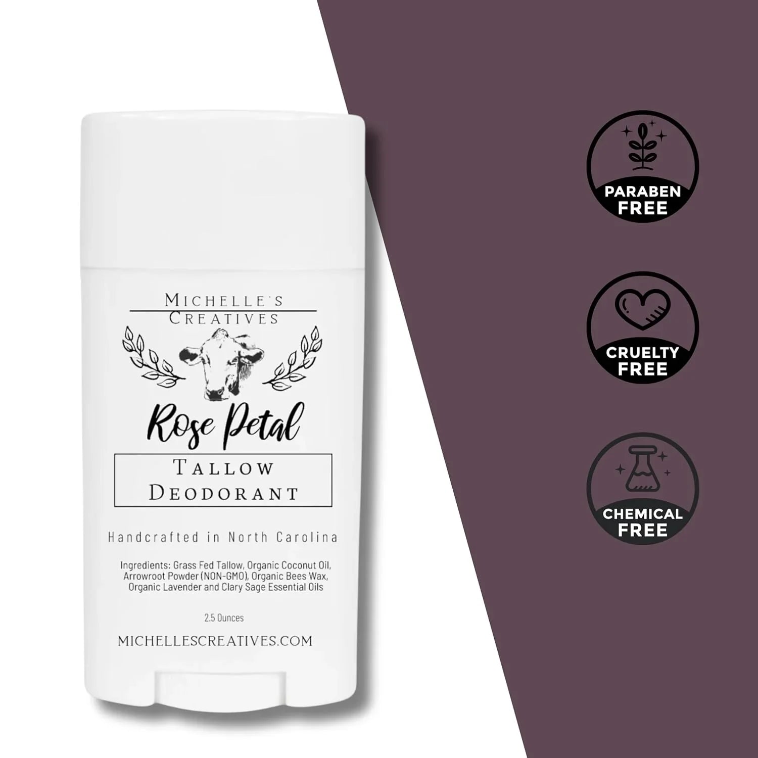 Michelle's Creatives Handmade Tallow Based Deodorant Stick - Handmade with Love and Made with Natural Ingredients - Rose Pearl Deodorant - Natural Deodorant Made with Grass Fed Tallow Organic