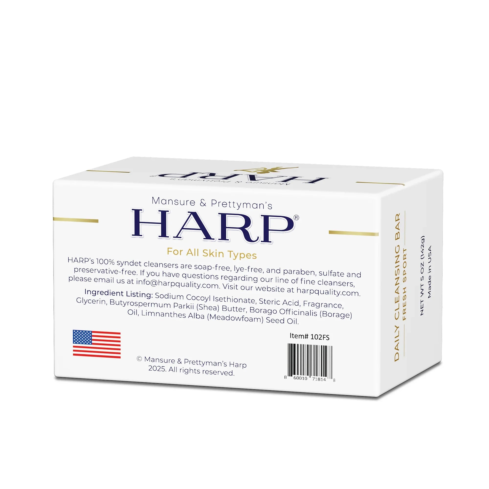 Mansure & Prettyman's HARP HARP® Fresh Sport Body Wash Bar – pH Balanced (5.0–6.0)