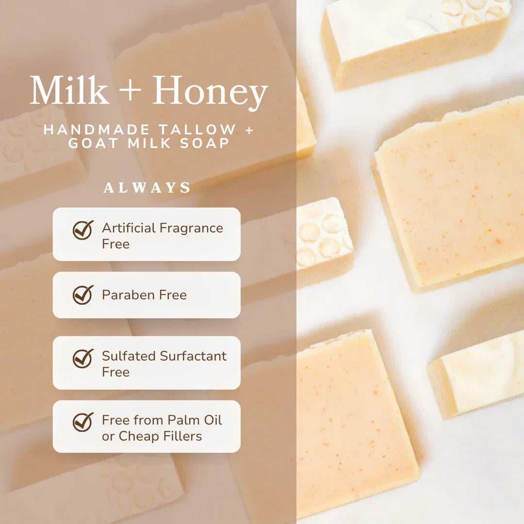 Pretty farm girl Milk + Honey Fragrance Free Handmade Tallow and Goat Milk Soap Bar