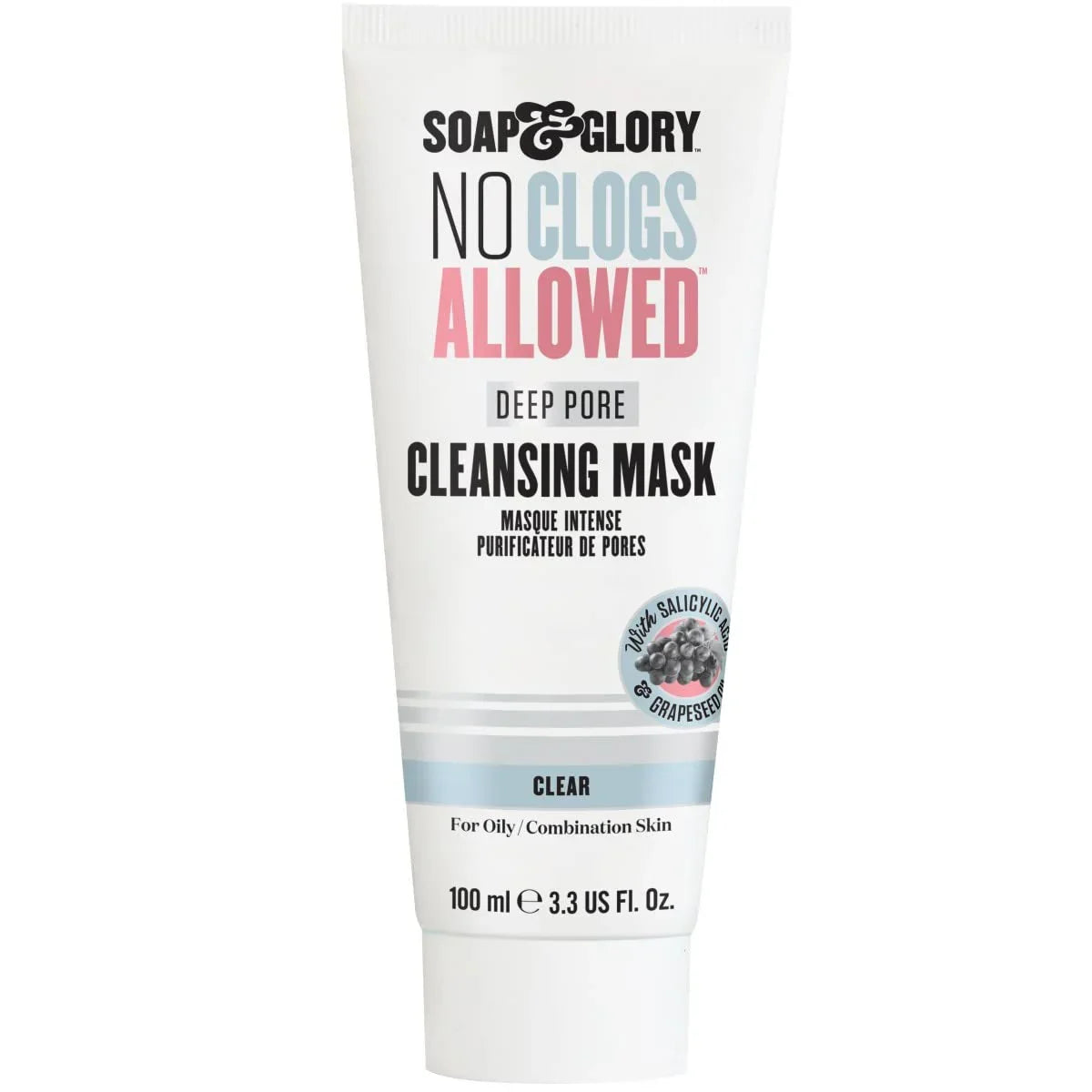 Soap & Glory No Clogs Allowed Deep Pore Cleansing Mask - Self Heating Pore Mask for Dirt & Impurities - Purifying Salicylic Acid, Grapeseed Oil Face Scrub Treatment - Pore Cleanser Face Mask (100Ml)