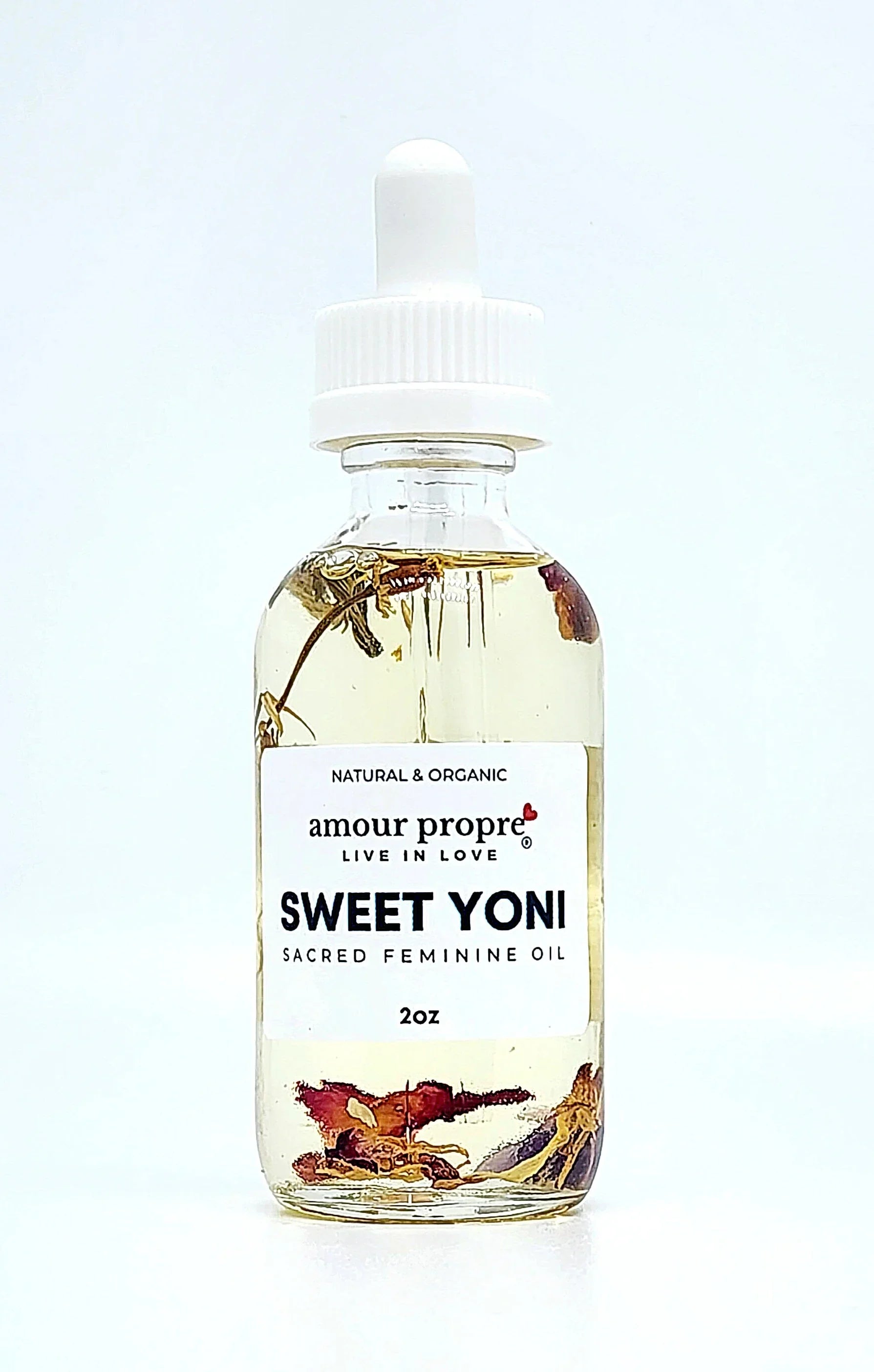 Amour Propre® Sweet Yoni: Sacred Feminine Oil | 1oz, 2 oz | Natural Vaginal Lubricant | Amethyst and Quartz Crystal Infused