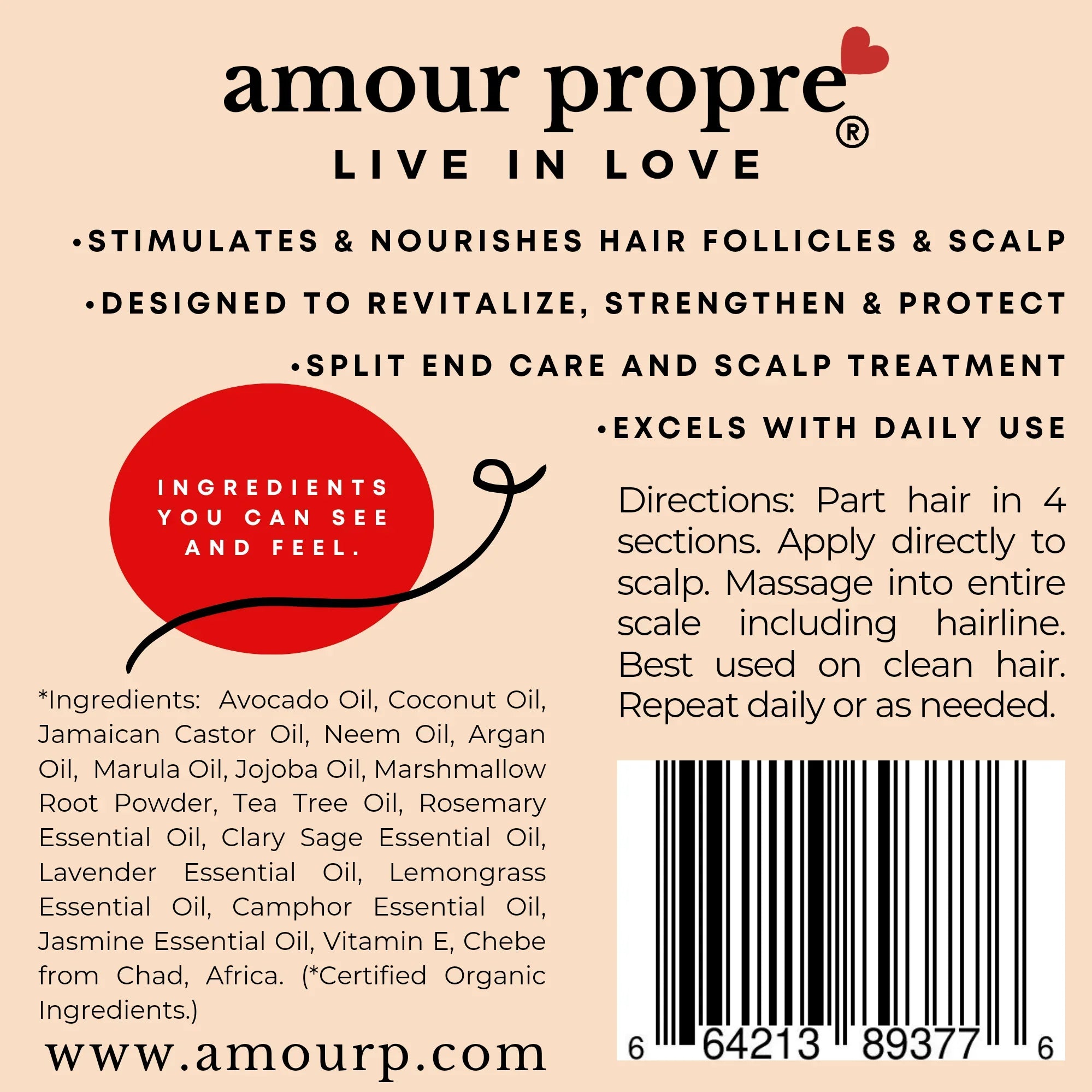 Amour Propre® Organic Chebe Hair Growth Oil with Avocado and Argan Oils