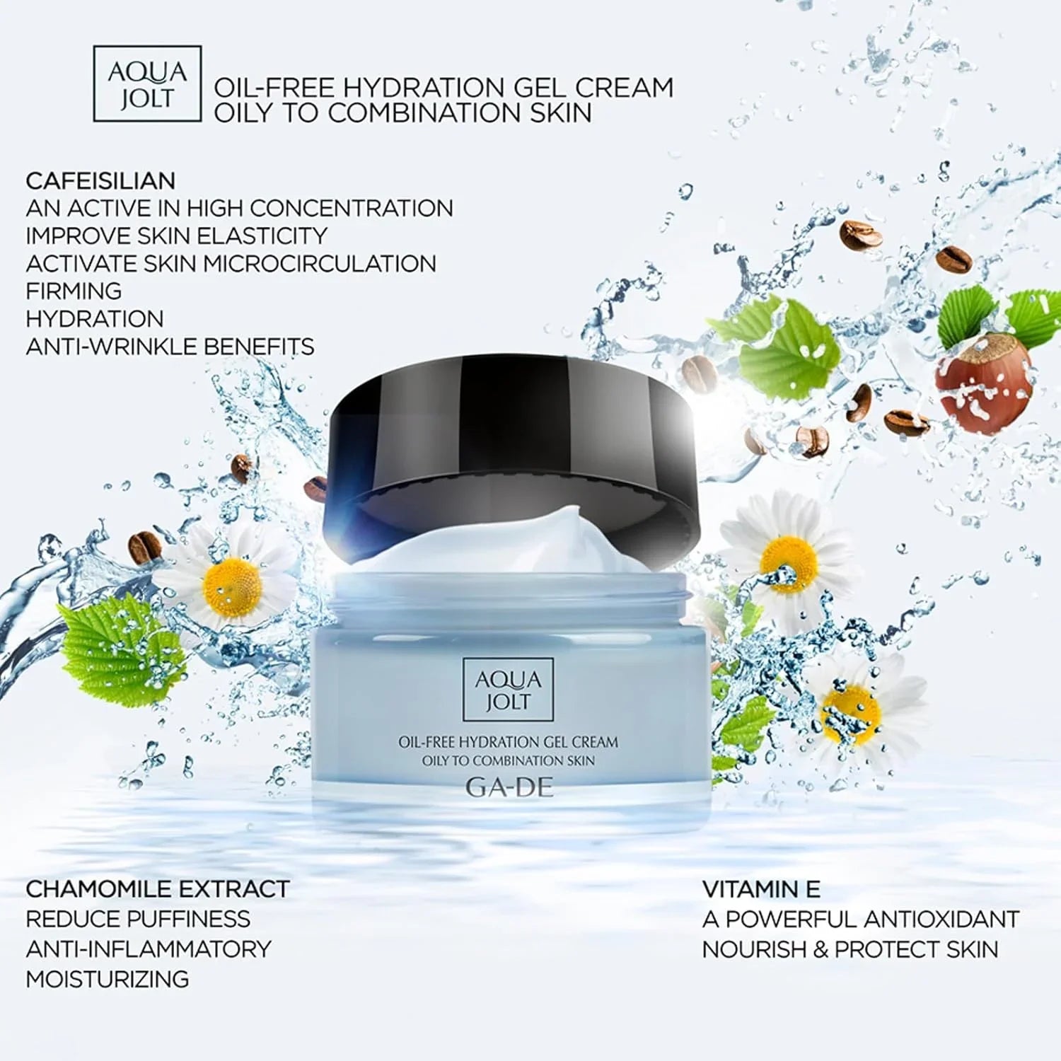 GA-DE Aqua Jolt Oil-Free Hydration Gel Cream - Oily to Combination Skin - Face Cream for Healthy-Looking Skin - Infused with Hyaluronic Acid - 1.7 Oz