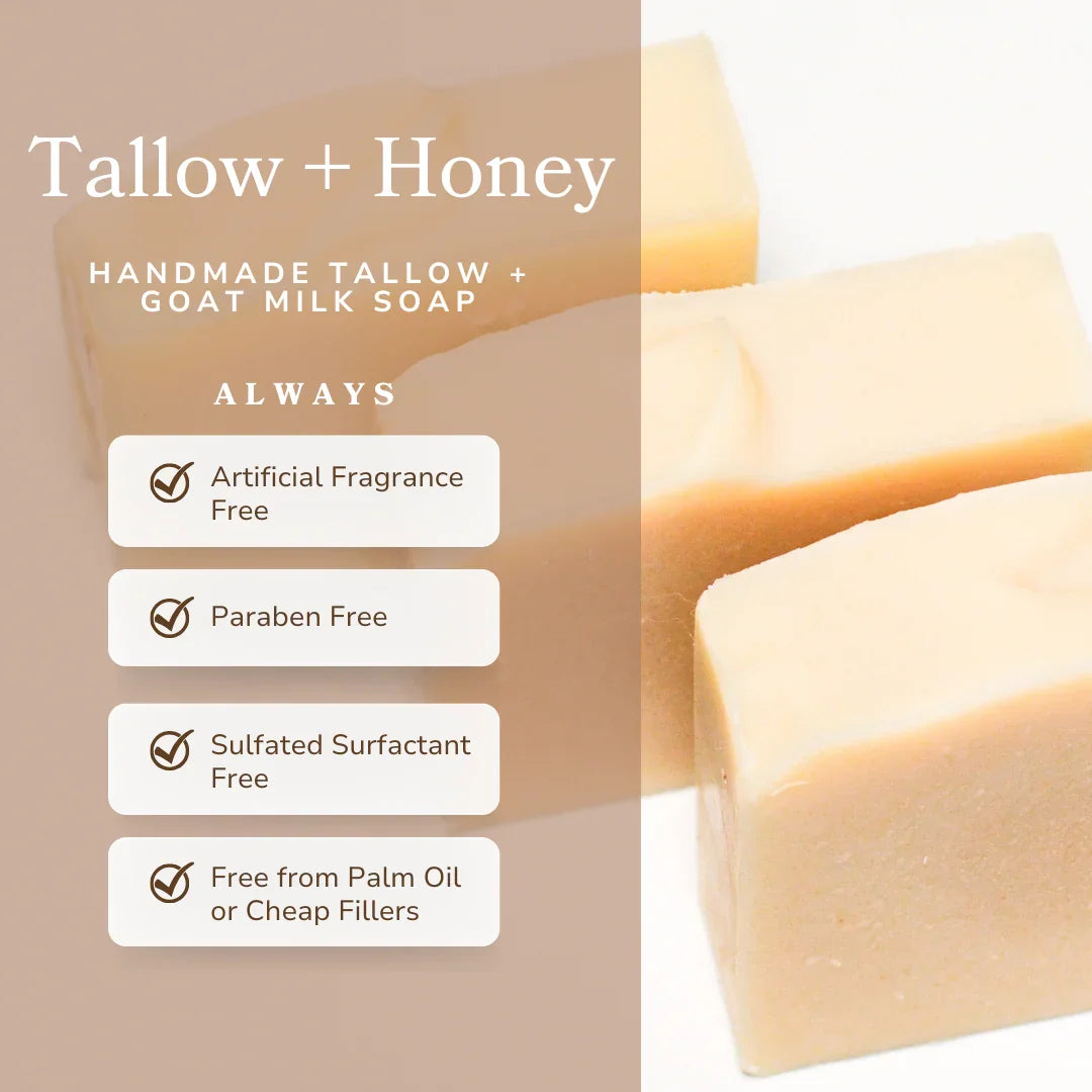 Pretty farm girl Pure Tallow + Honey Fragrance Free Handmade Tallow and Goat Milk Soap Bar