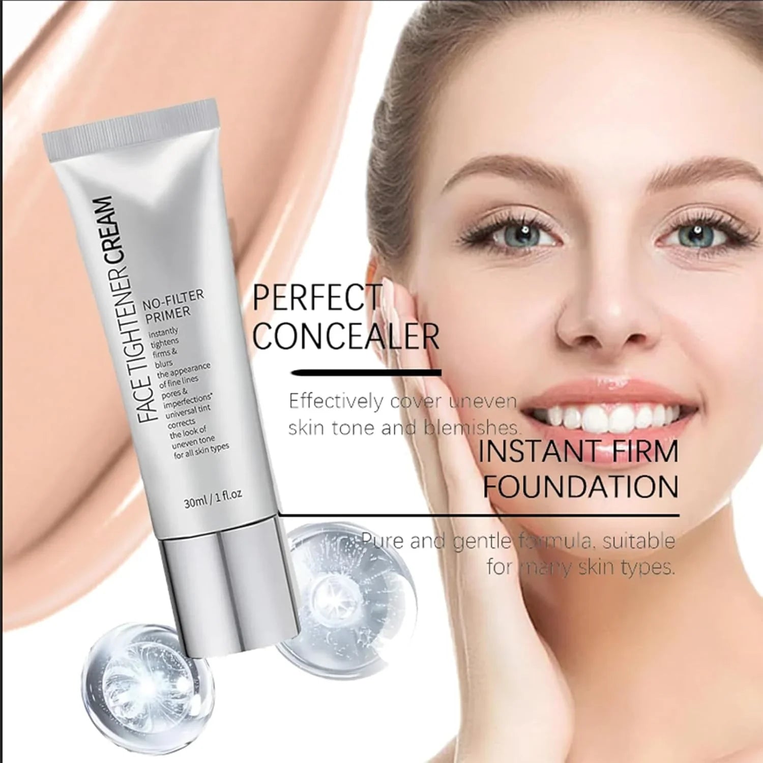Instant Face Tightener No-Filter Primer with Brush Free, Instant Face Tightener Cream, Instant Skin Tightener, Instant Eye Tightener Easy-Wear Formula – Ultimate Lift & Smooth Finish (3PCS)