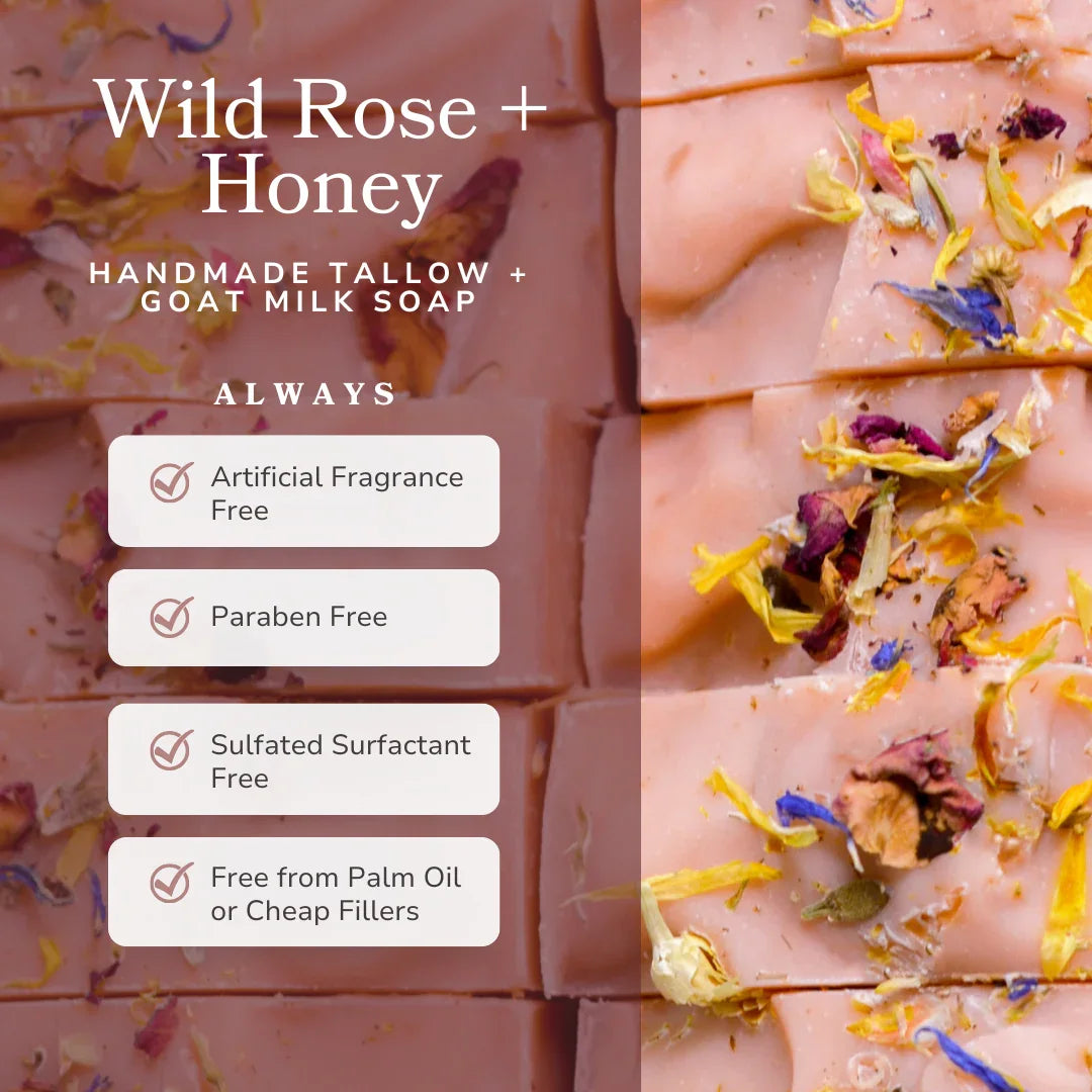 Pretty farm girl Wild Rose + Honey Handmade Tallow and Goat Milk Soap Bar
