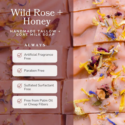 Pretty farm girl Wild Rose + Honey Handmade Tallow and Goat Milk Soap Bar - Image 4