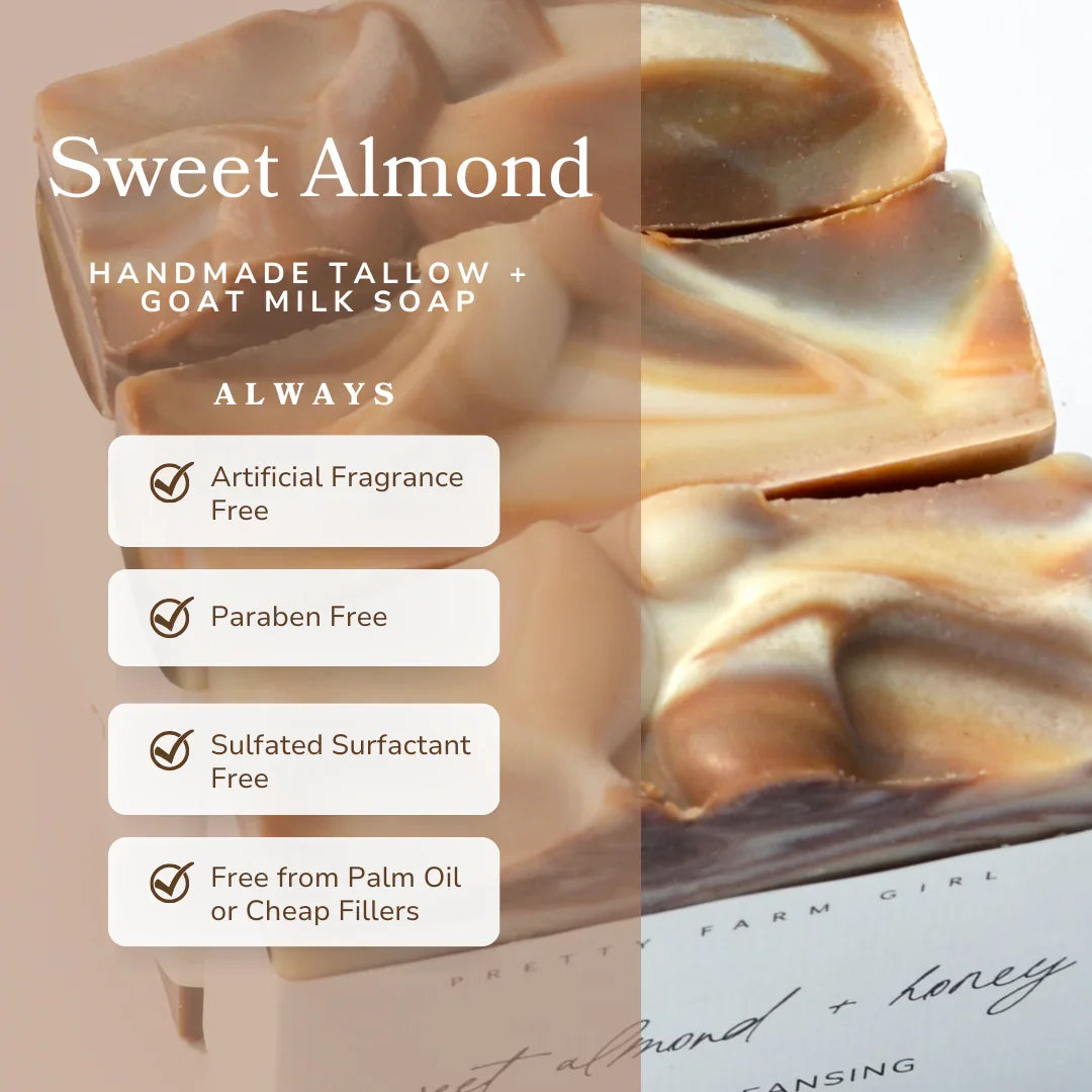 Pretty farm girl Sweet Almond + Honey Handmade Tallow and Goat Milk Soap Bar