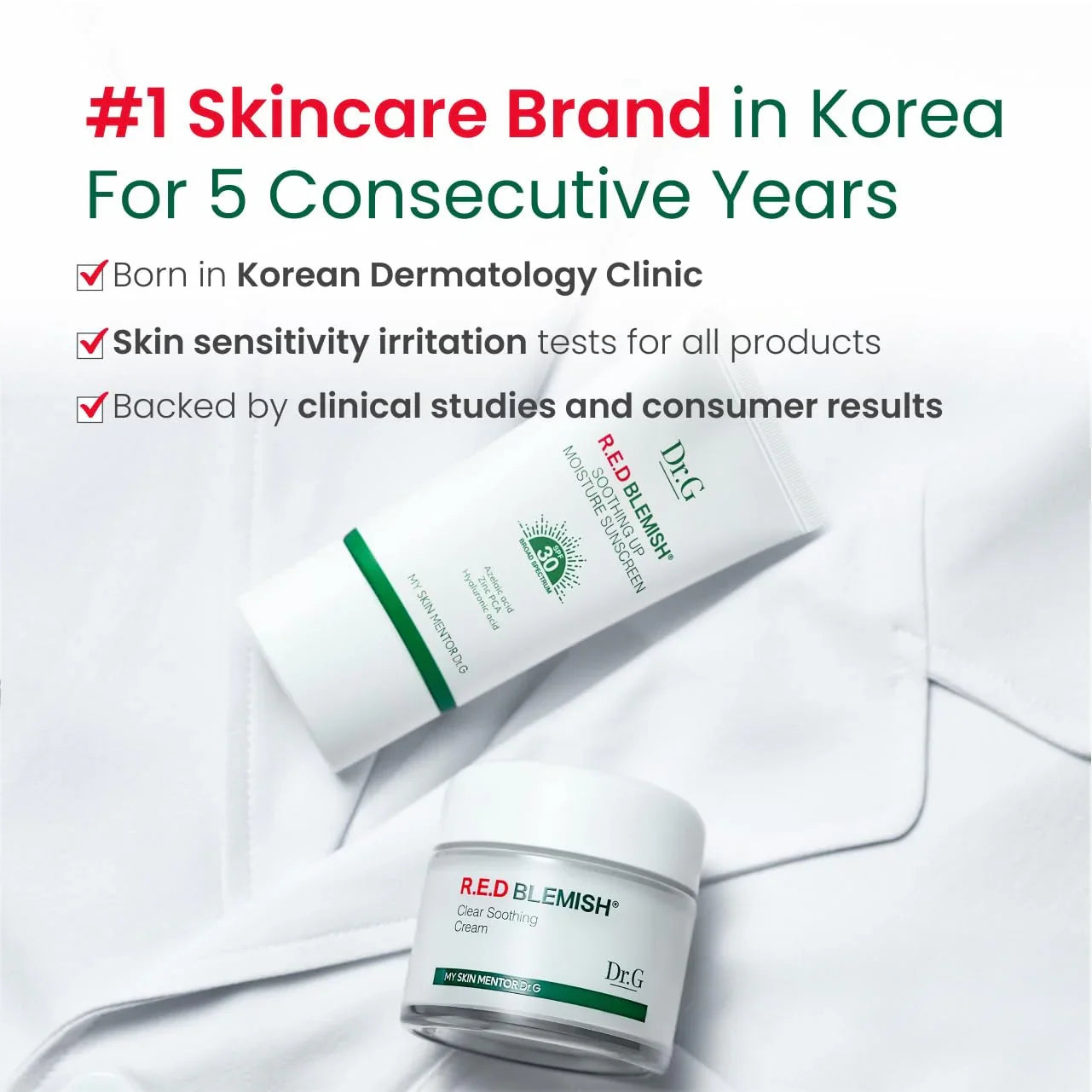 Dr.G R.E.D. Blemish Clear Soothing Cream - Calming Korean Moisturizer for Redness