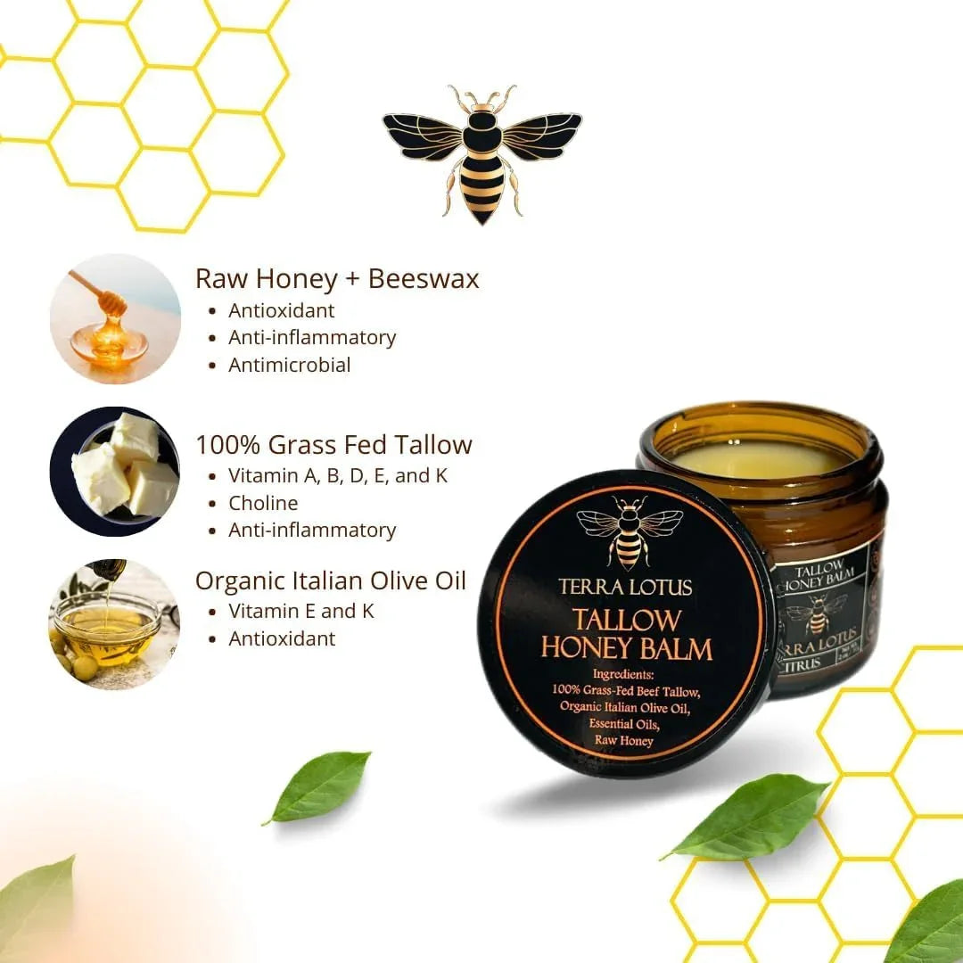 Terra Lotus - Organic Grass-Fed Beef Tallow Balm with Raw Honey