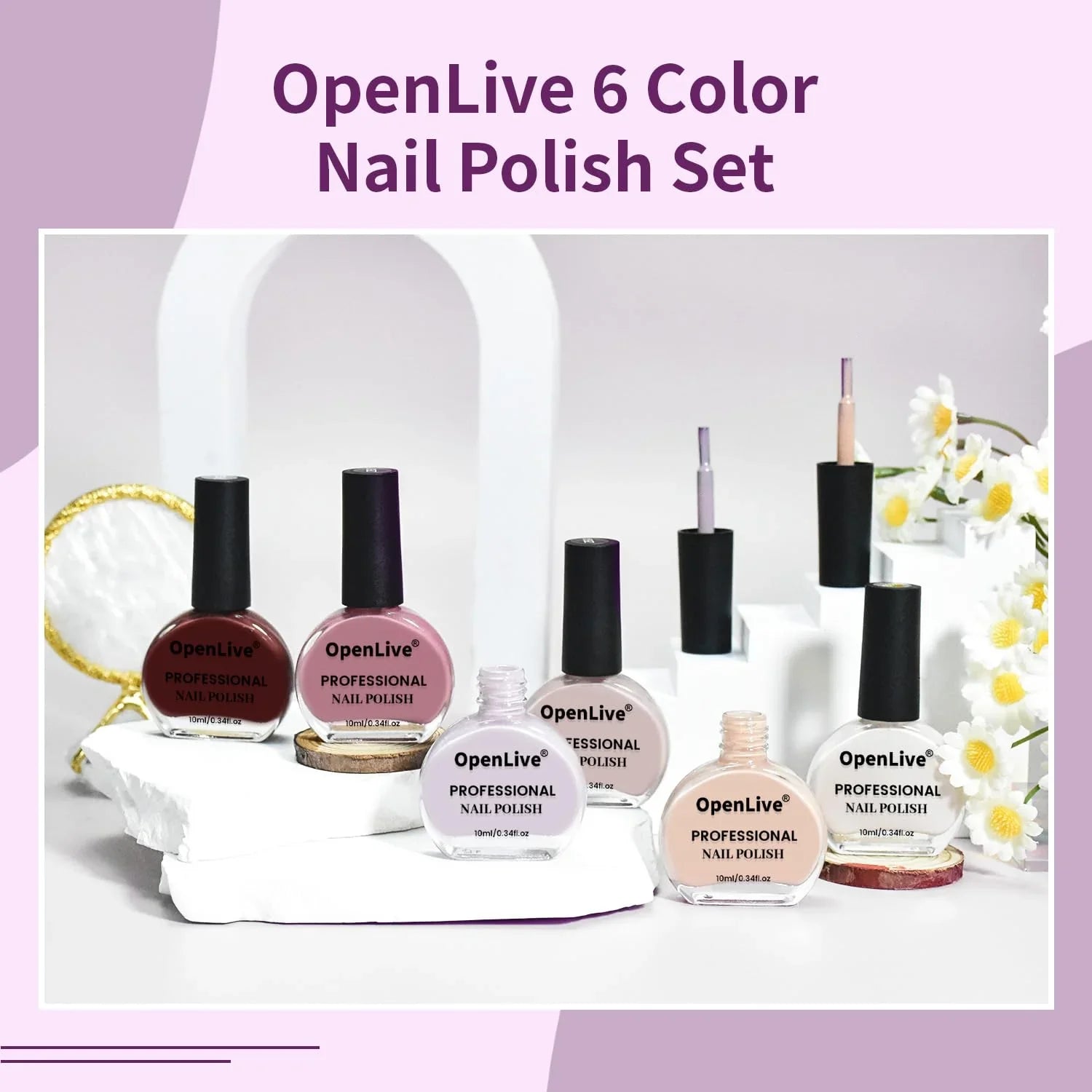 OpenLive 10ml Nude Pink Nail Polish Set 6 Colors Brown Red Purple