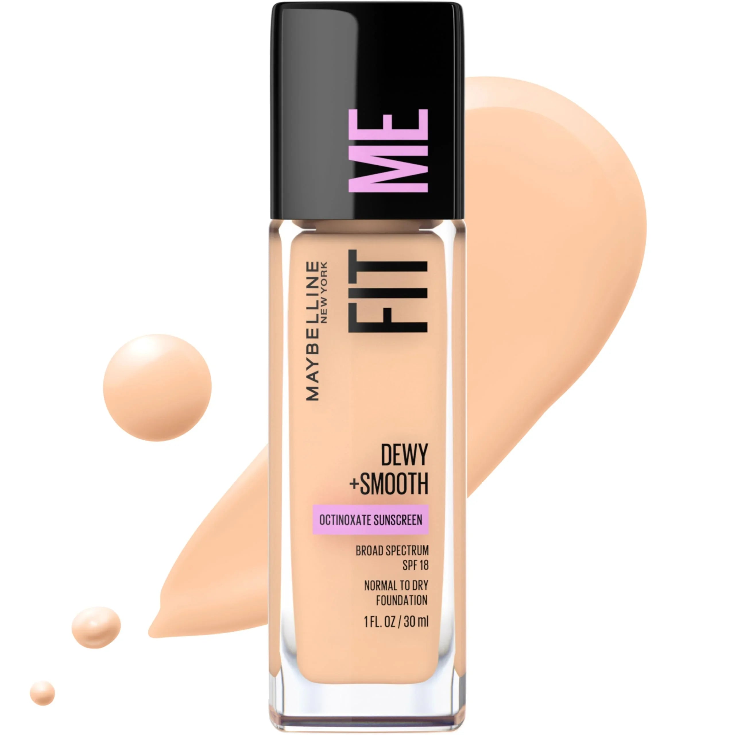 MAYBELLINE Fit Me Dewy Liquid Foundation Makeup, Classic Ivory, 1 Count