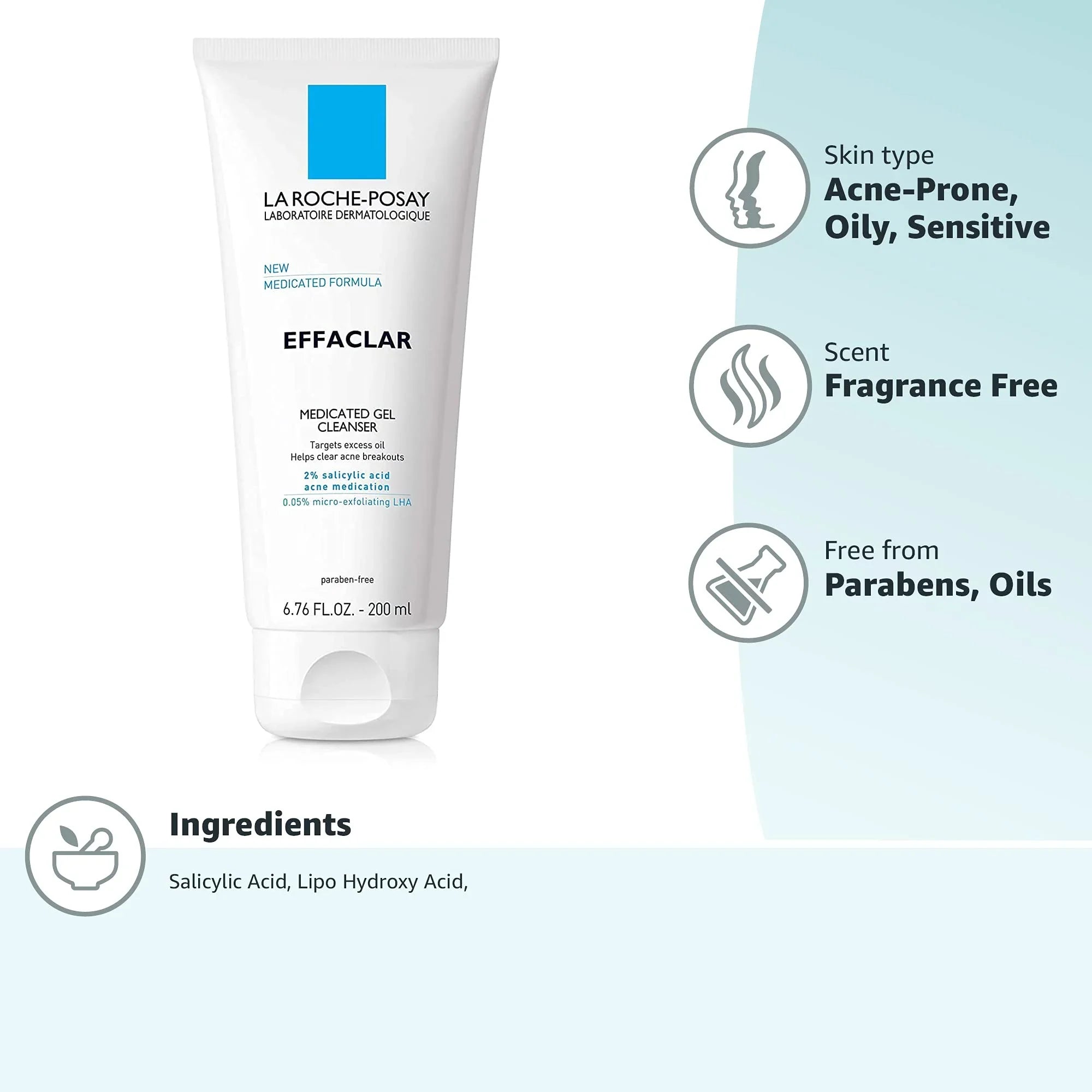 La Roche-Posay Effaclar Medicated Gel Cleanser, Foaming Acne Face Wash