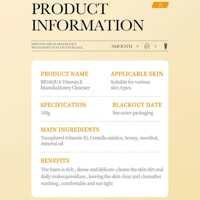 BIOAQUA Manuka Honey Facial Cleanser Vitamin E Deep Cleansing Foam - Image 4