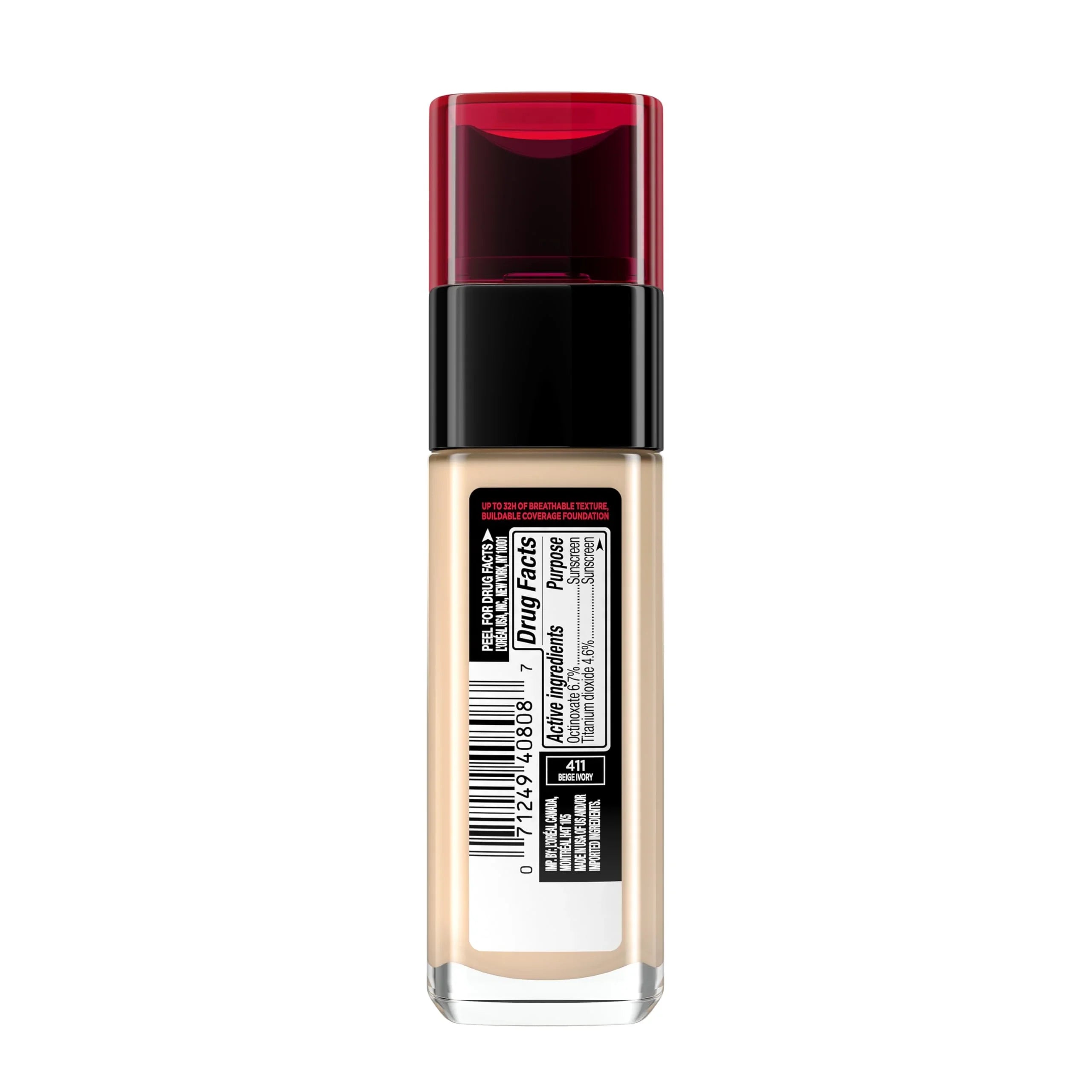 L'Oreal Paris Lightweight Foundation, 411 Beige Ivory, 1 Fl Oz, Packaging May Vary