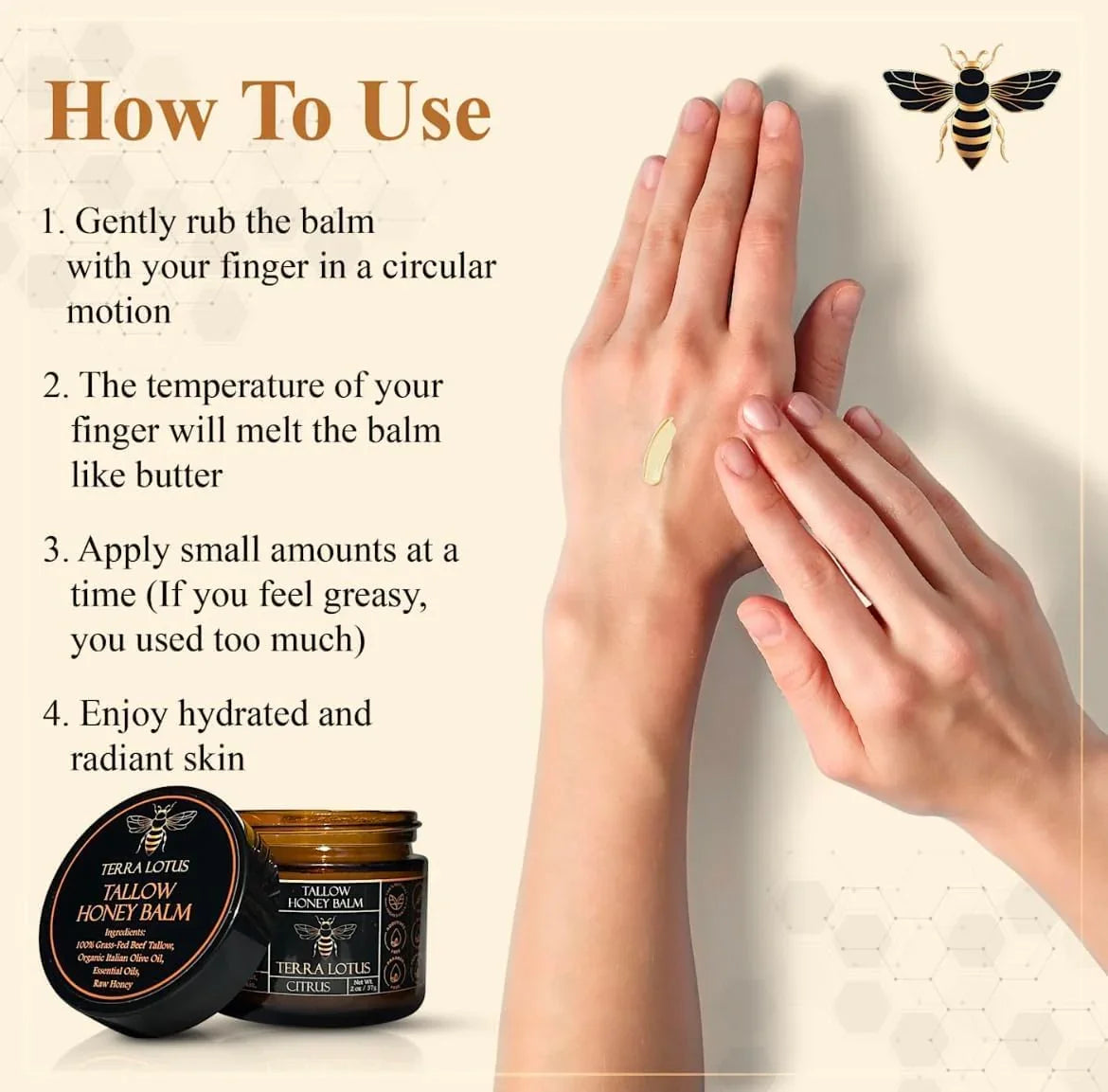 Terra Lotus - Organic Grass-Fed Beef Tallow Balm with Raw Honey