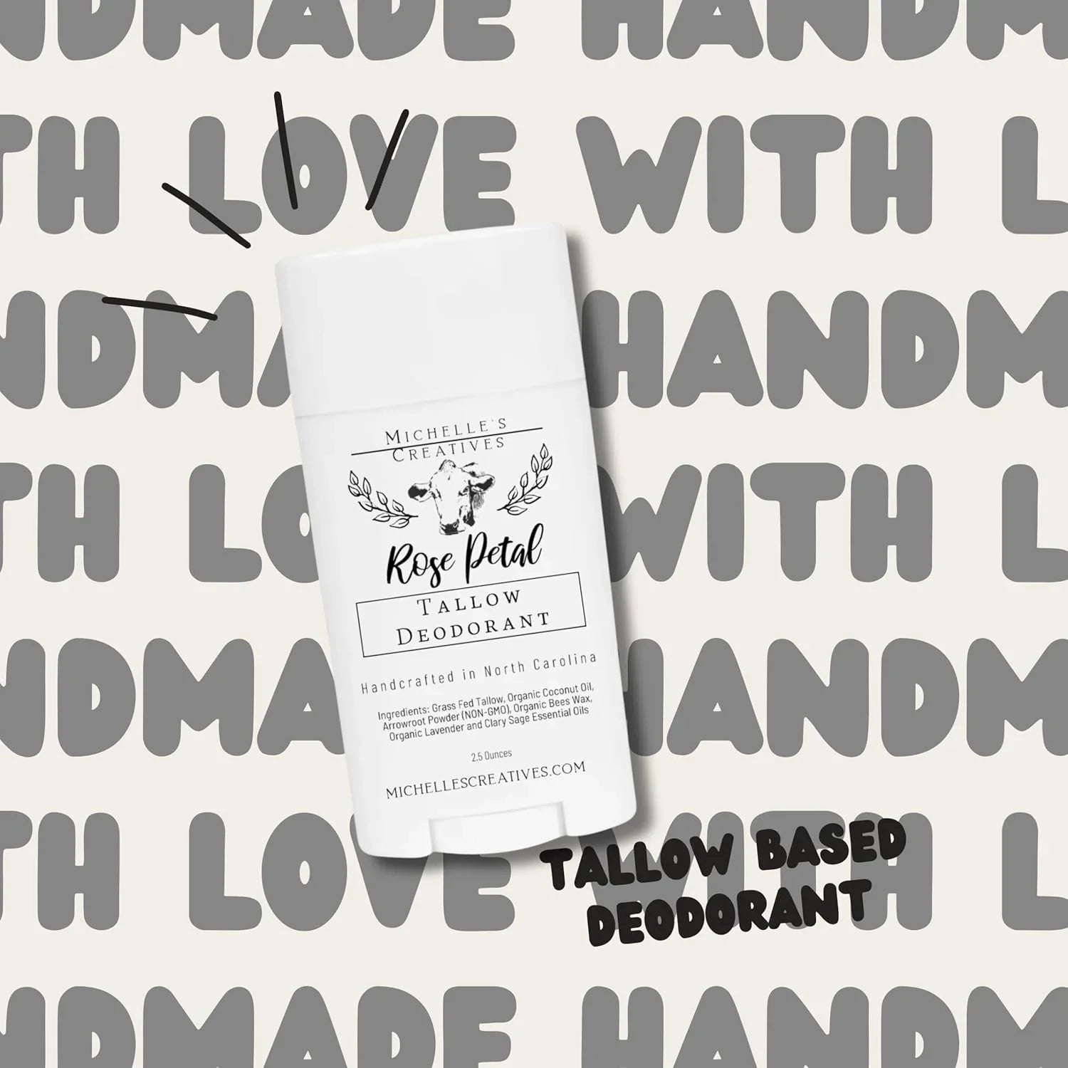 Michelle's Creatives Handmade Tallow Based Deodorant Stick - Handmade with Love and Made with Natural Ingredients - Rose Pearl Deodorant - Natural Deodorant Made with Grass Fed Tallow Organic