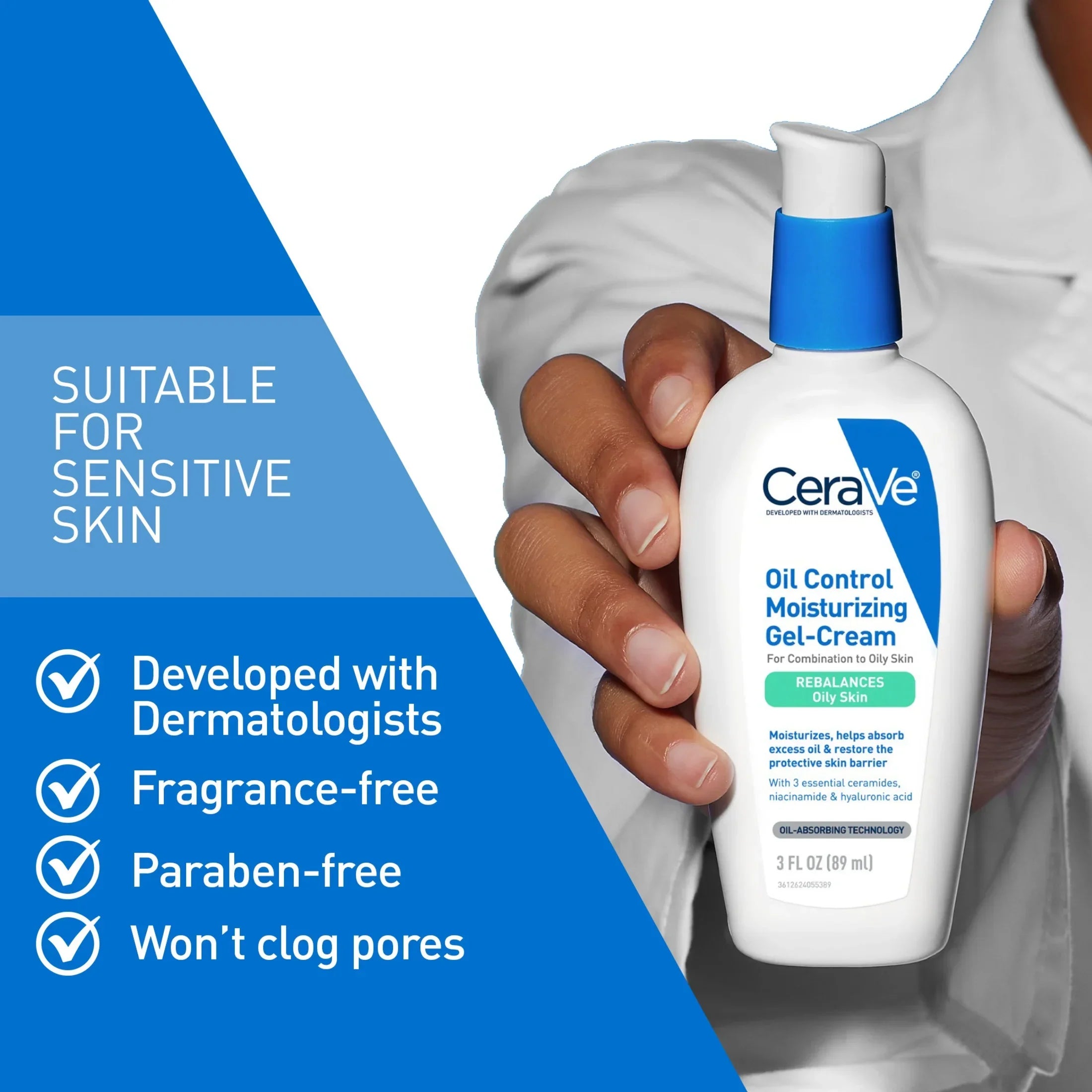 Oil Control Moisturizing Gel-Cream Face Moisturizer for Oily Skin, 3 Fl Oz