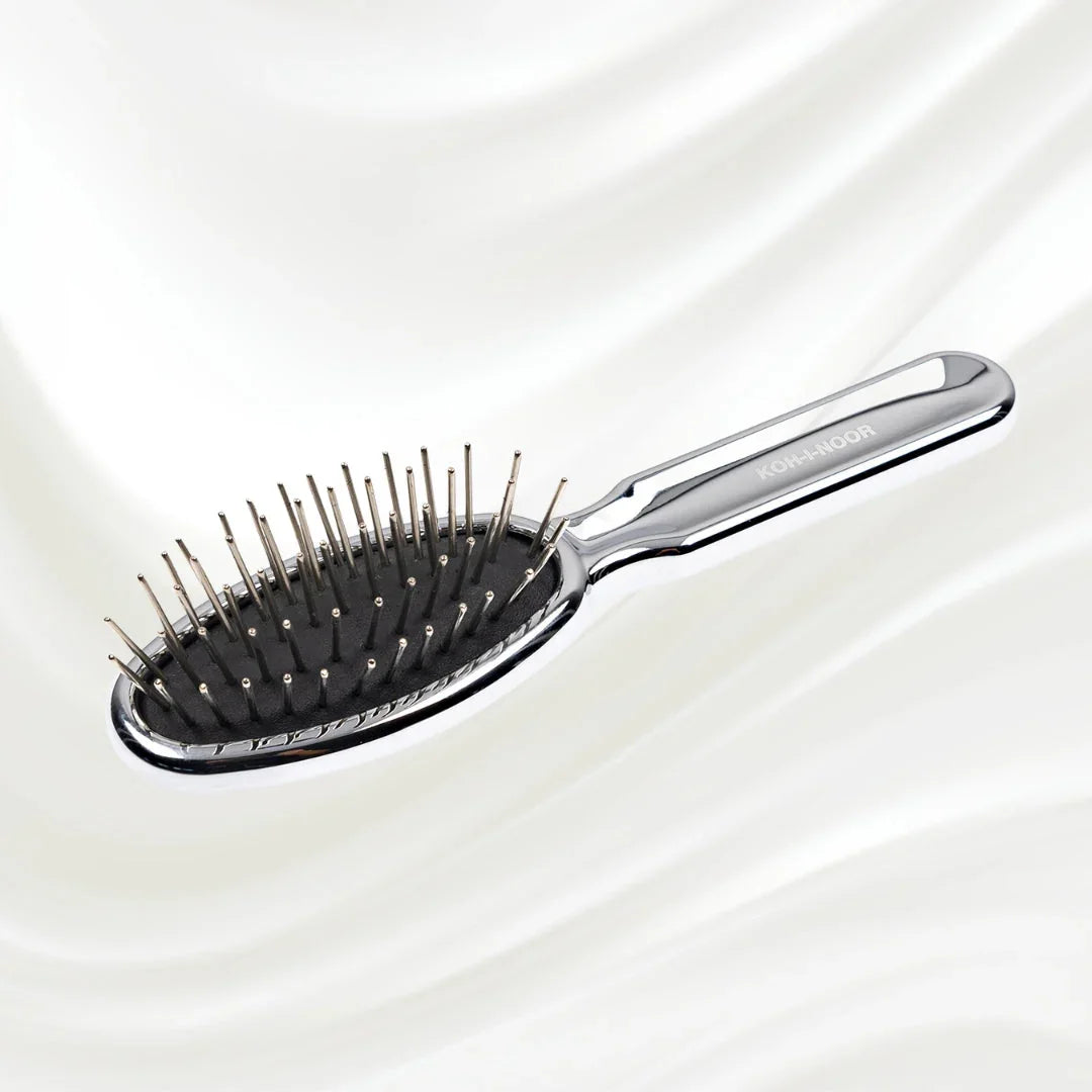 KOH-I-NOOR Metallic Metal Pin Hair Brush - Pneumatic Cushion for Thick & Wavy Hair