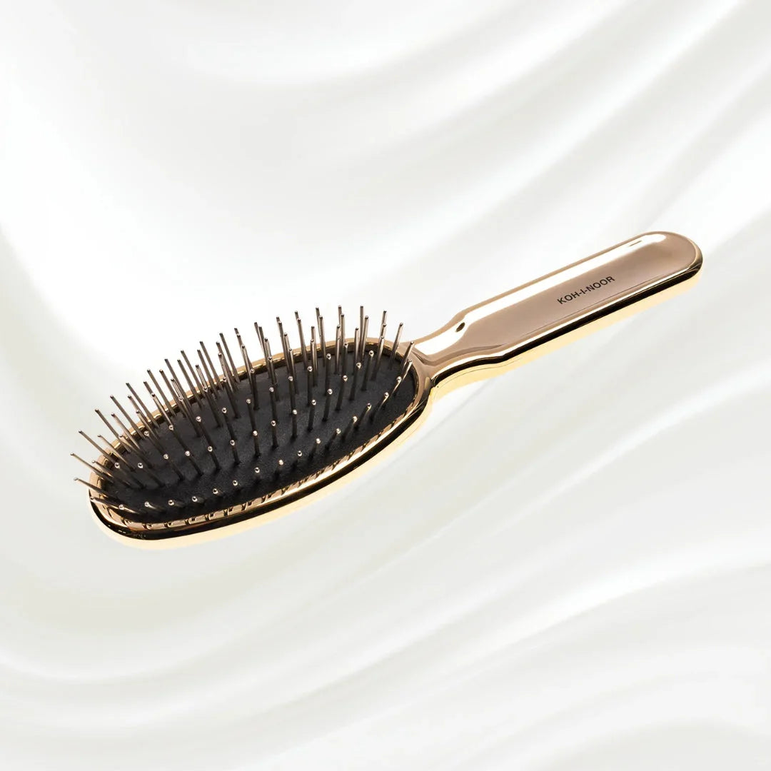 KOH-I-NOOR Metallic Metal Pin Hair Brush - Pneumatic Cushion for Thick & Wavy Hair