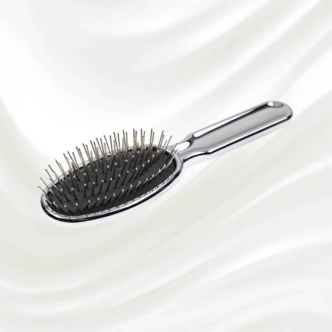KOH-I-NOOR Metallic Metal Pin Hair Brush - Pneumatic Cushion for Thick & Wavy Hair