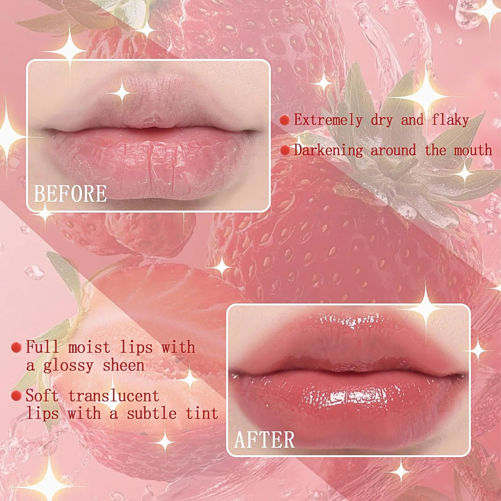 Qawnfy 4Pcs Fruit Color Changing Lip Gloss Lipstick Set, Coconut Strawberry Orange Apple