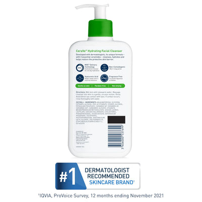 CeraVe Hydrating Facial Cleanser, Moisturizing Face Wash For Dry Skin - Image 2