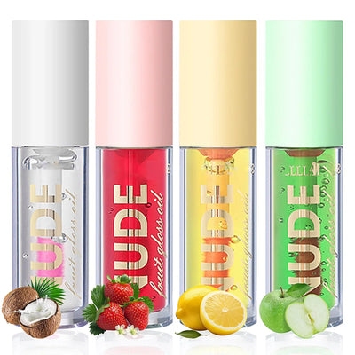 Qawnfy 4Pcs Fruit Color Changing Lip Gloss Lipstick Set, Coconut Strawberry Orange Apple - Image 1