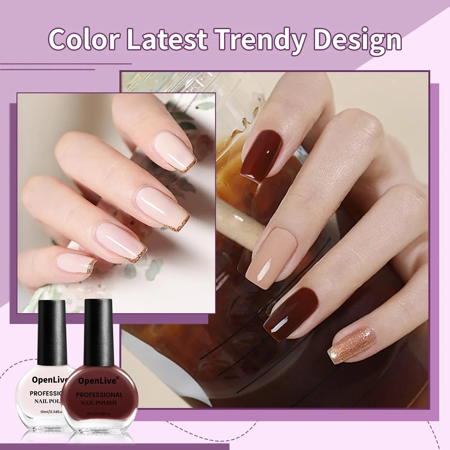 OpenLive 10ml Nude Pink Nail Polish Set 6 Colors Brown Red Purple