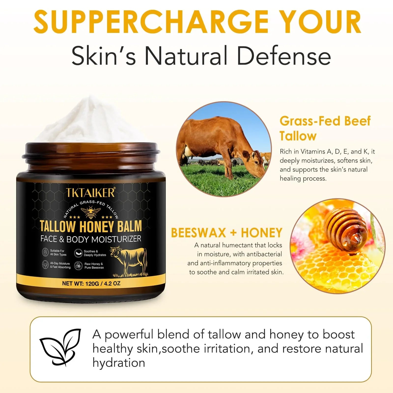 TKTALKER Hydrating Tallow Balm with Raw Honey and Beeswax