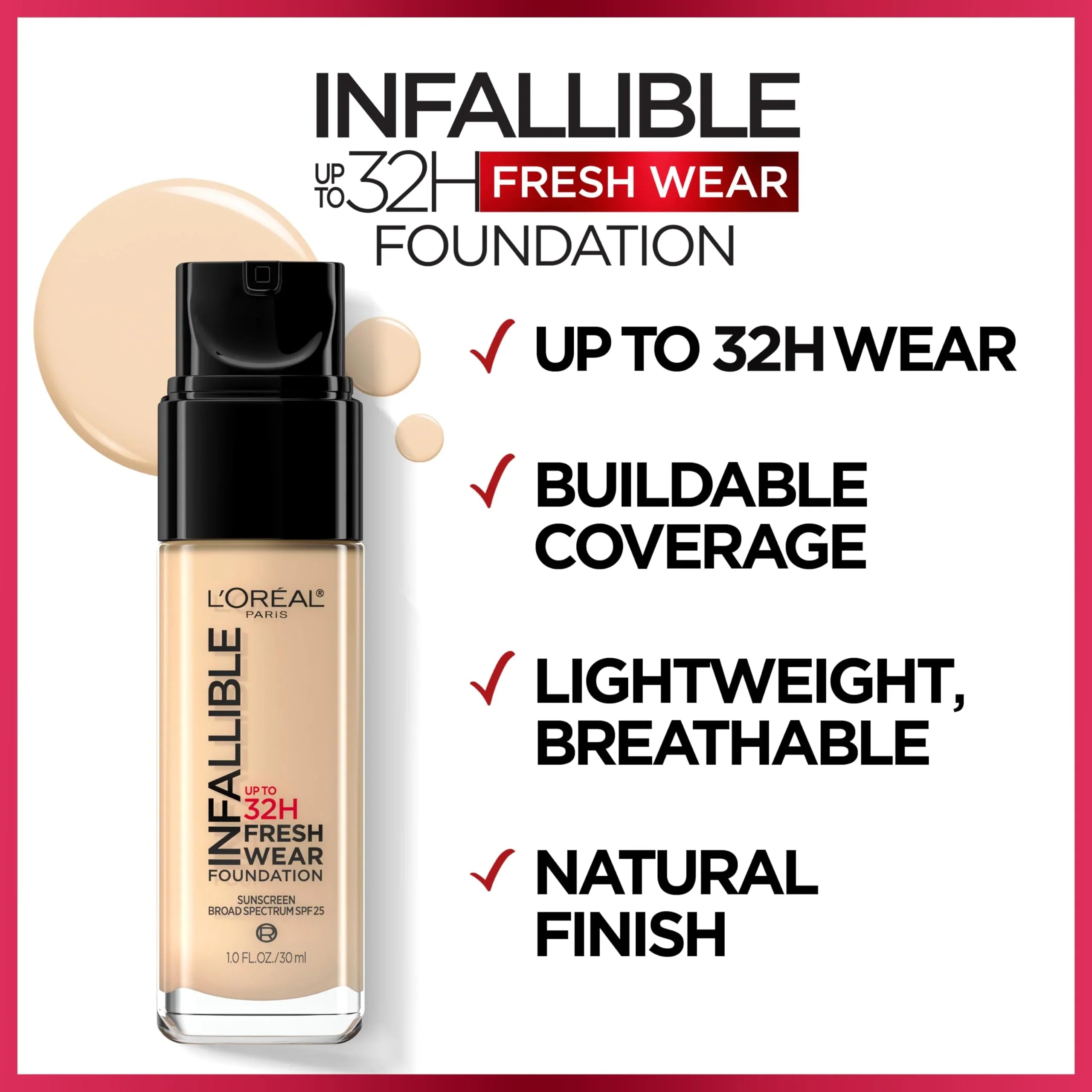 L'Oreal Paris Lightweight Foundation, 411 Beige Ivory, 1 Fl Oz, Packaging May Vary