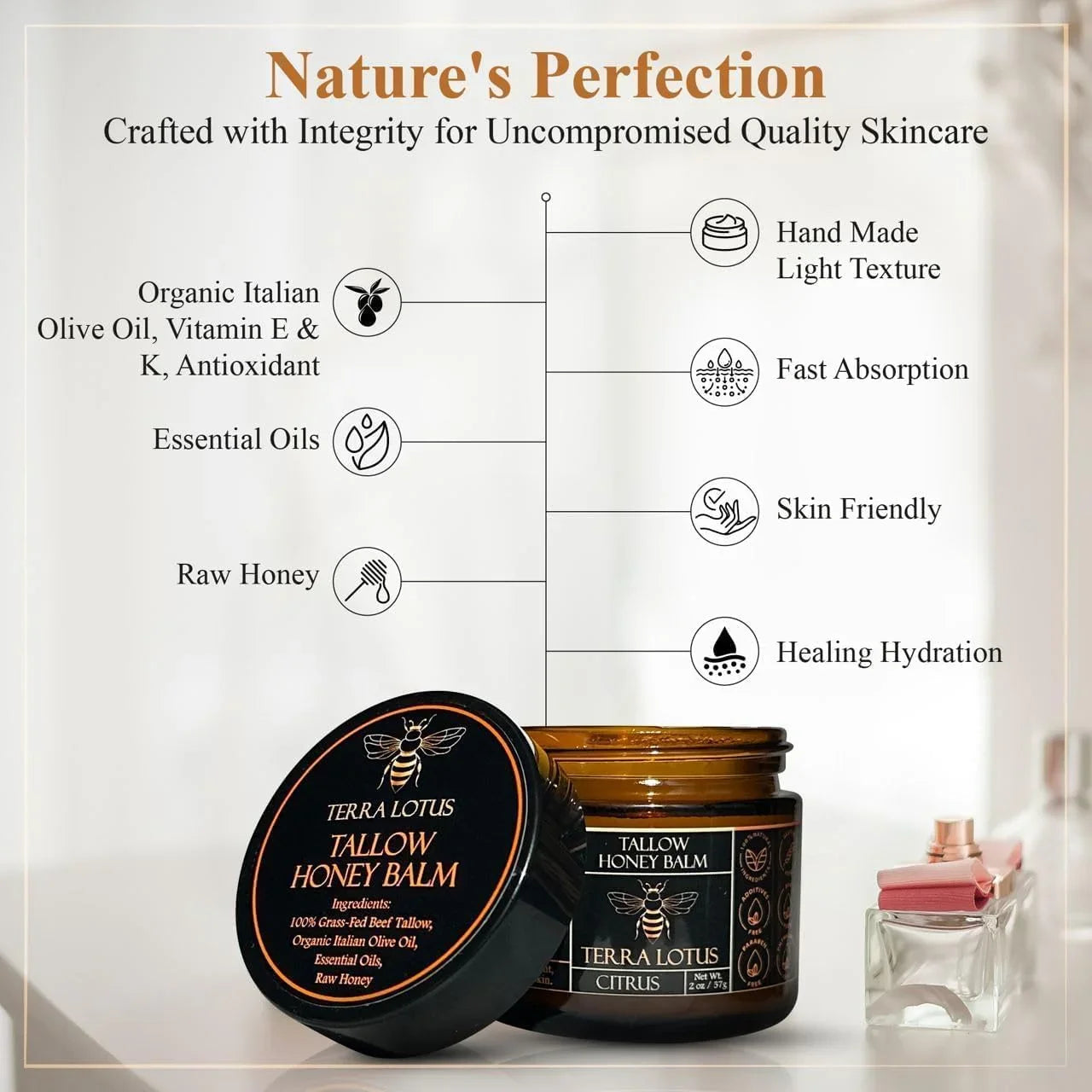 Terra Lotus - Organic Grass-Fed Beef Tallow Balm with Raw Honey