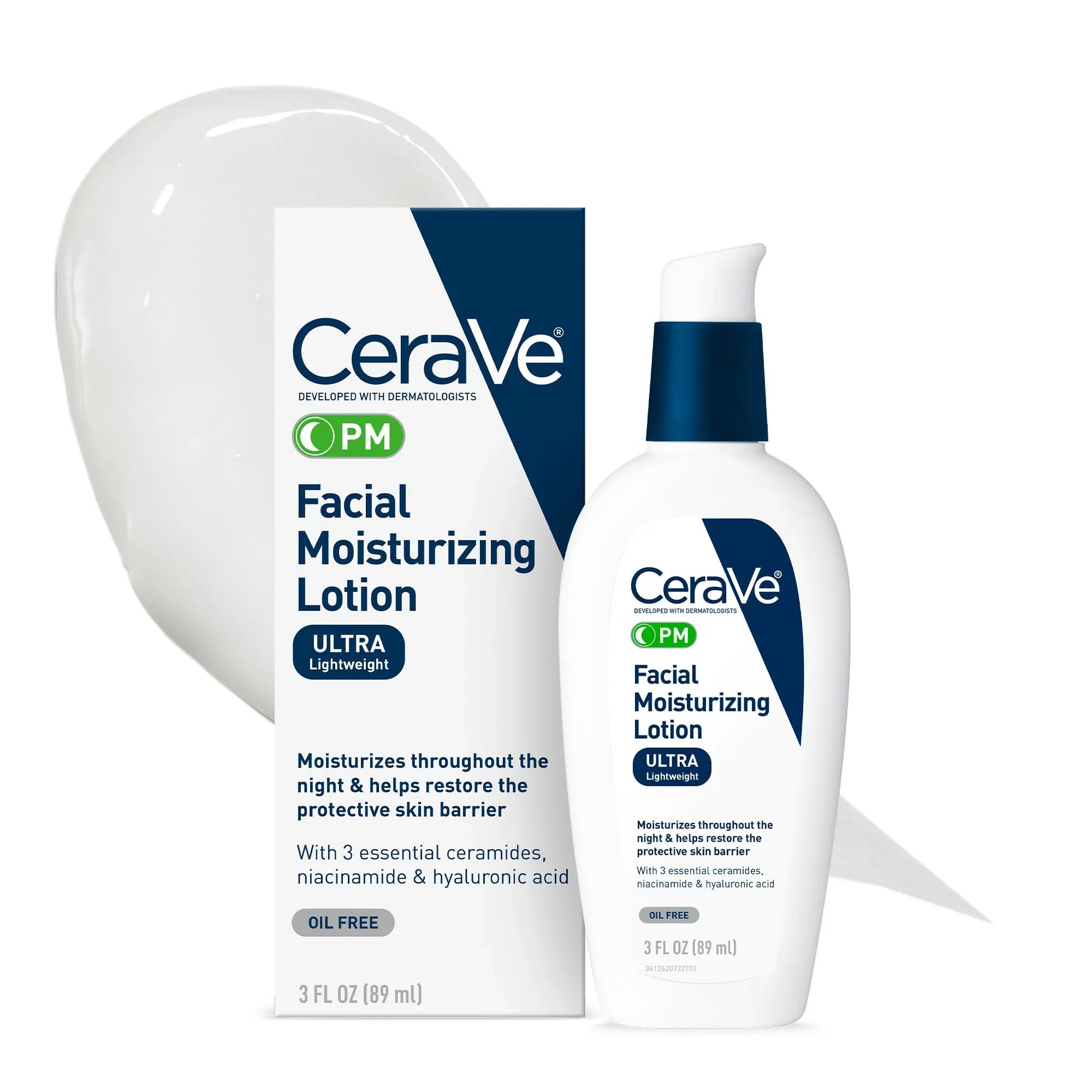 CeraVe Facial Moisturizing Lotion, Night Cream with Hyaluronic Acid and Niacinamide