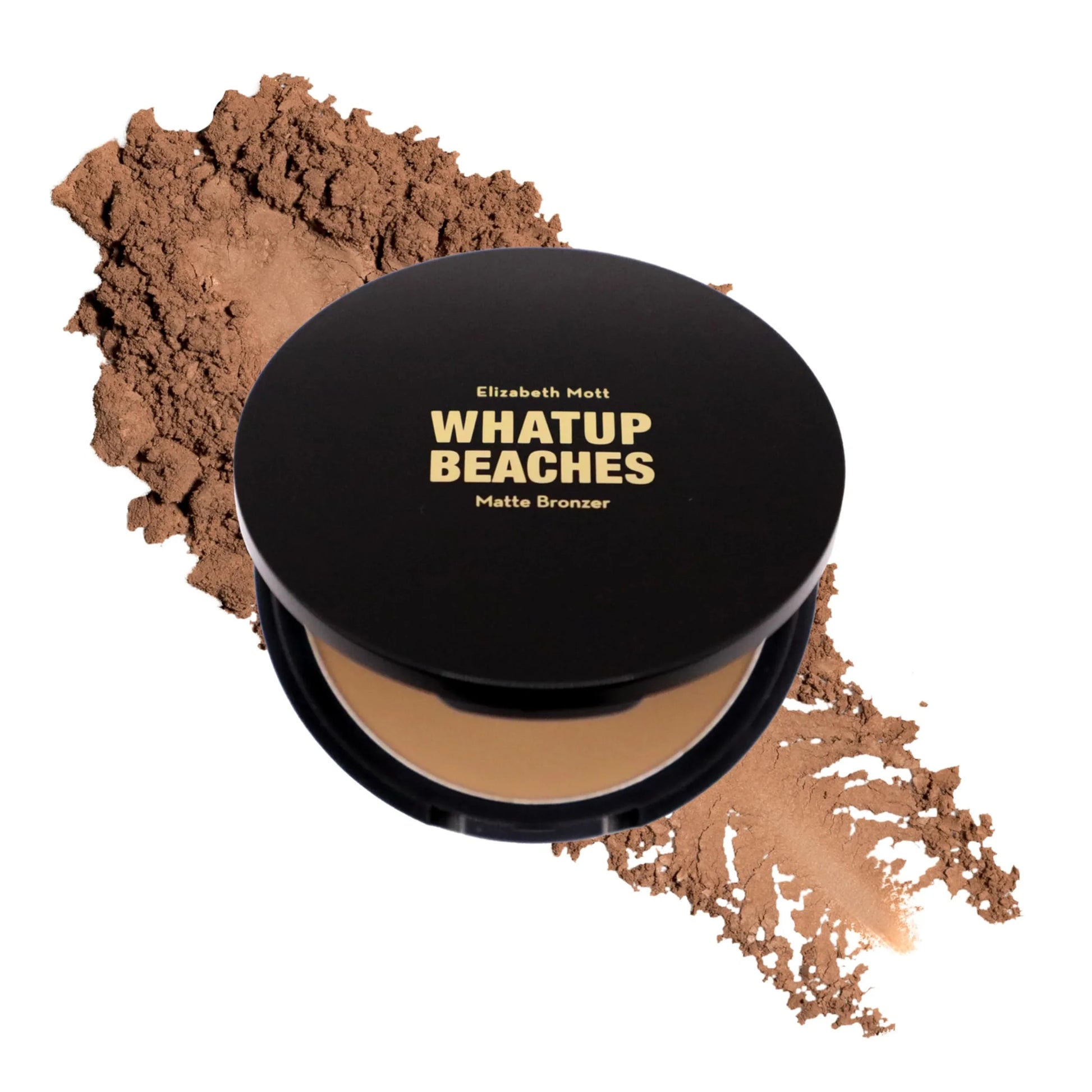 Elizabeth Mott Whatup Beaches Matte Bronzer with open case on a white background