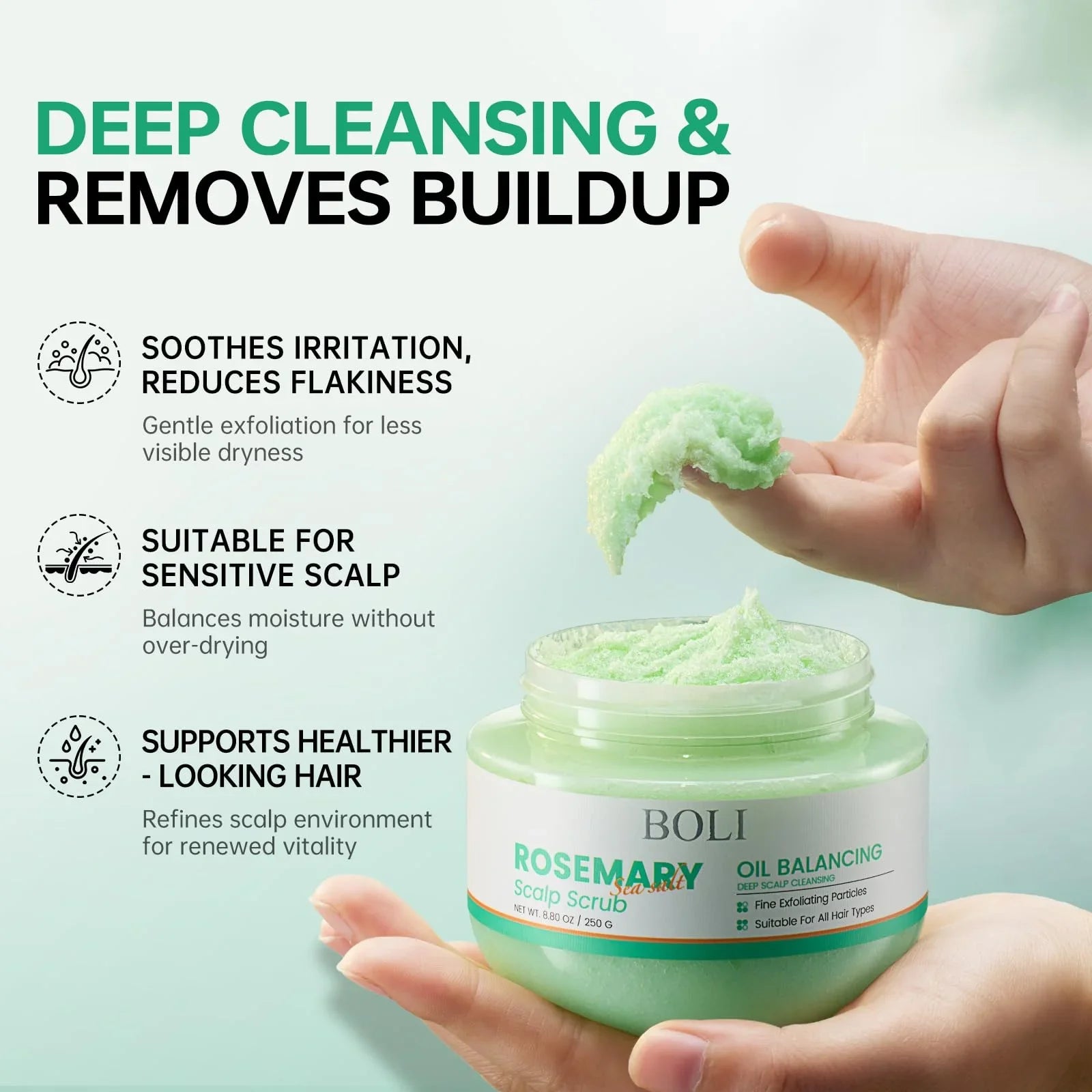 BOLI Scalp Scrub, Rosemary Tea Tree Exfoliator Shampoo