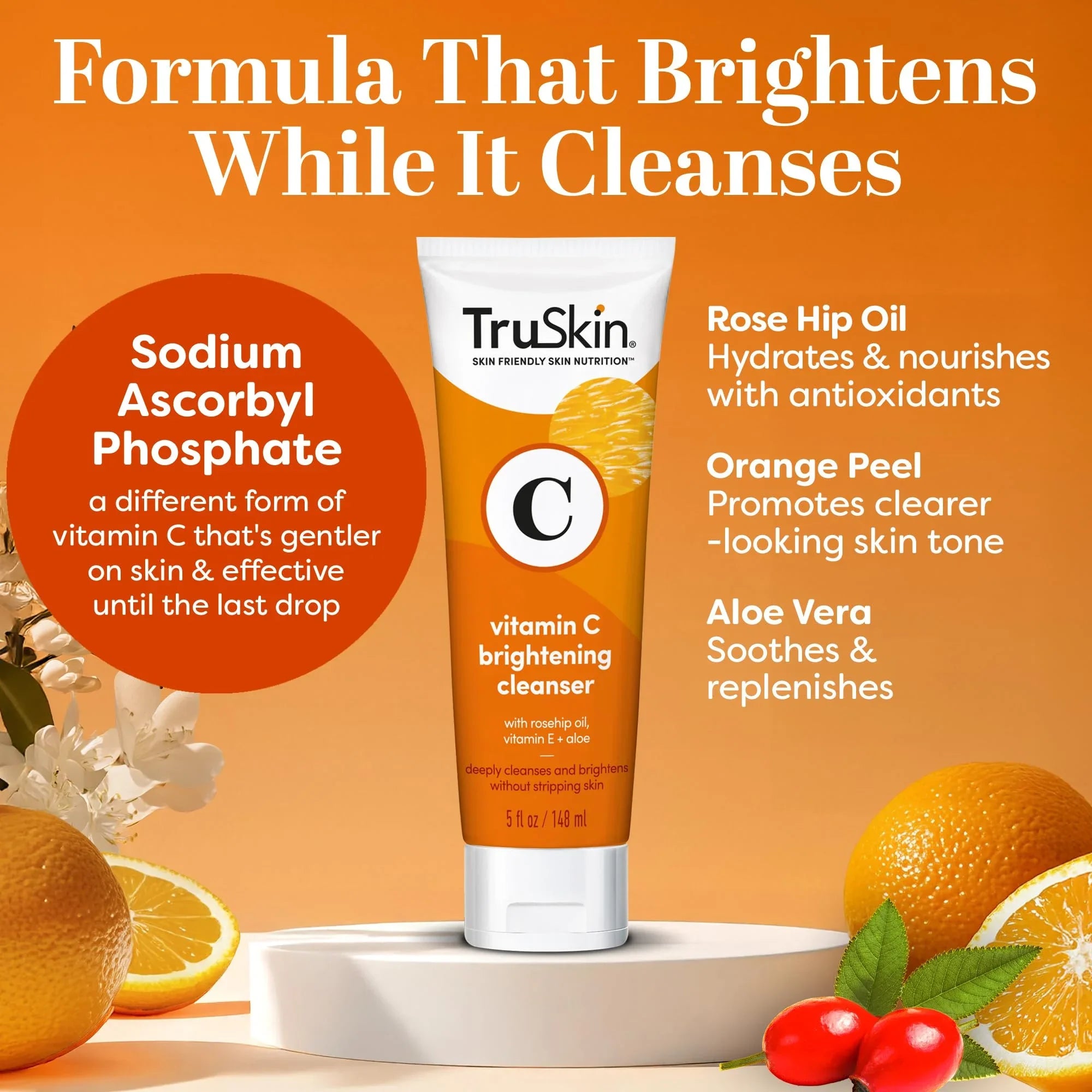 TruSkin Vitamin C Face Cleanser with Vitamins C & E, Rosehip Oil, Aloe Vera 5 fl oz