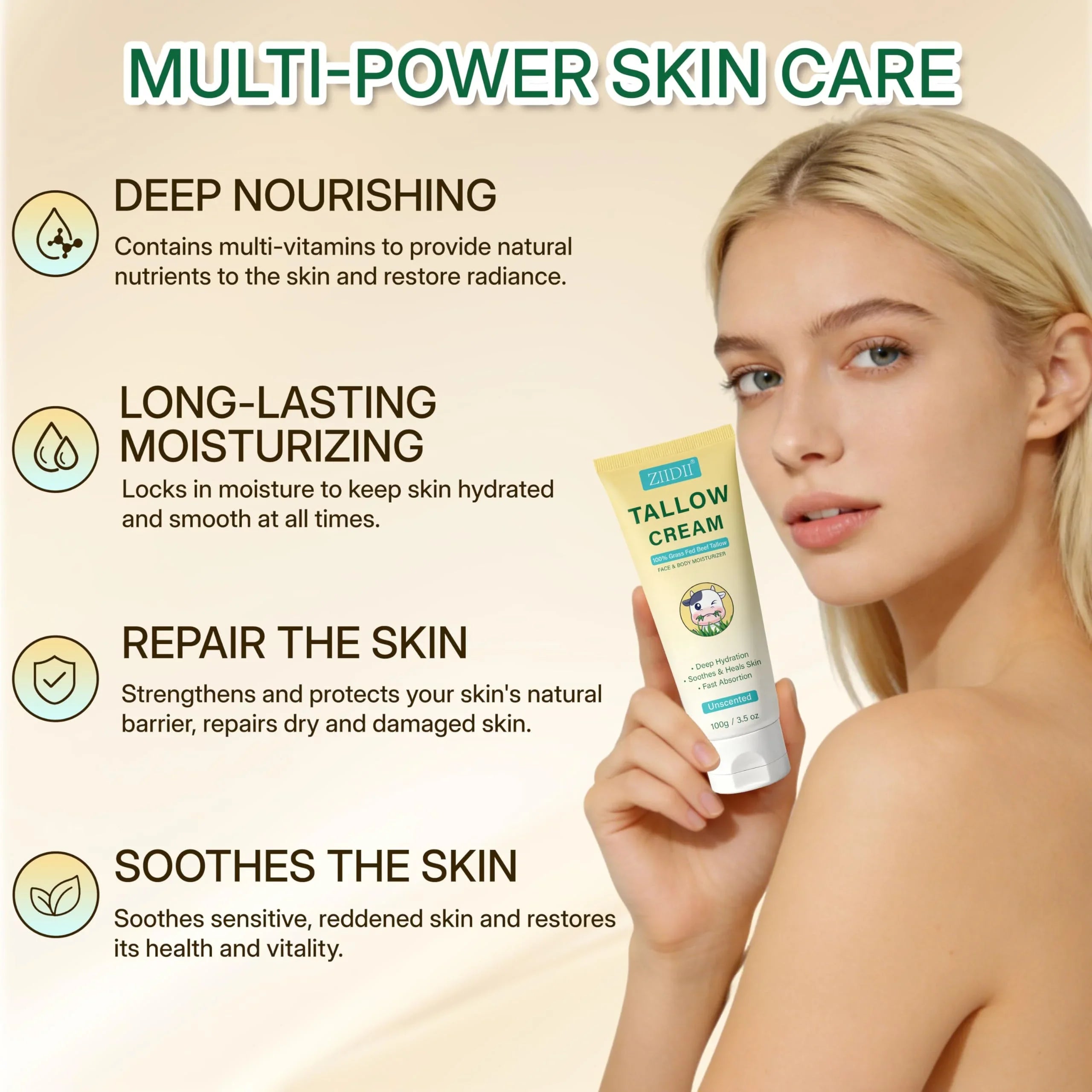 ZIIDII Whipped Grass Fed Beef Tallow Face Moisturizer