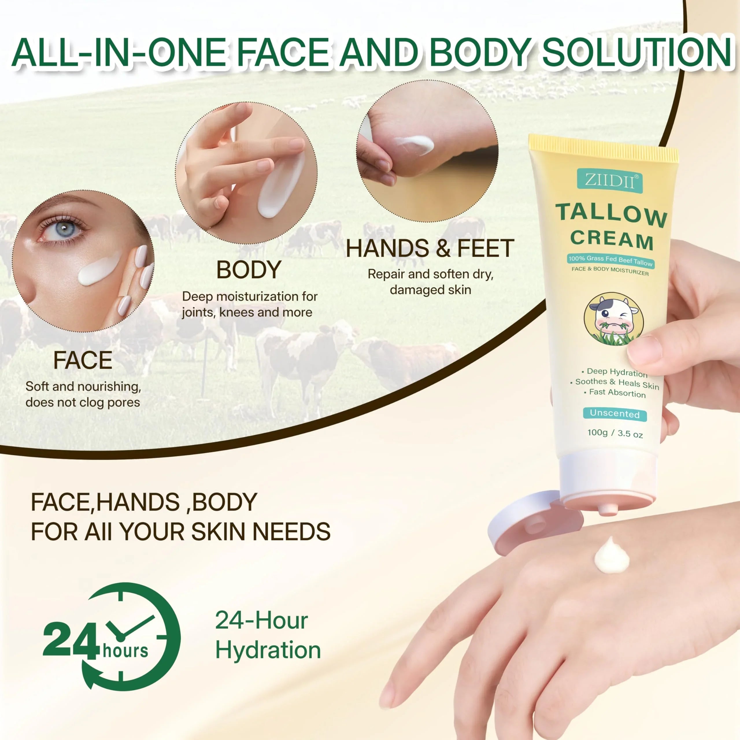 ZIIDII Whipped Grass Fed Beef Tallow Face Moisturizer