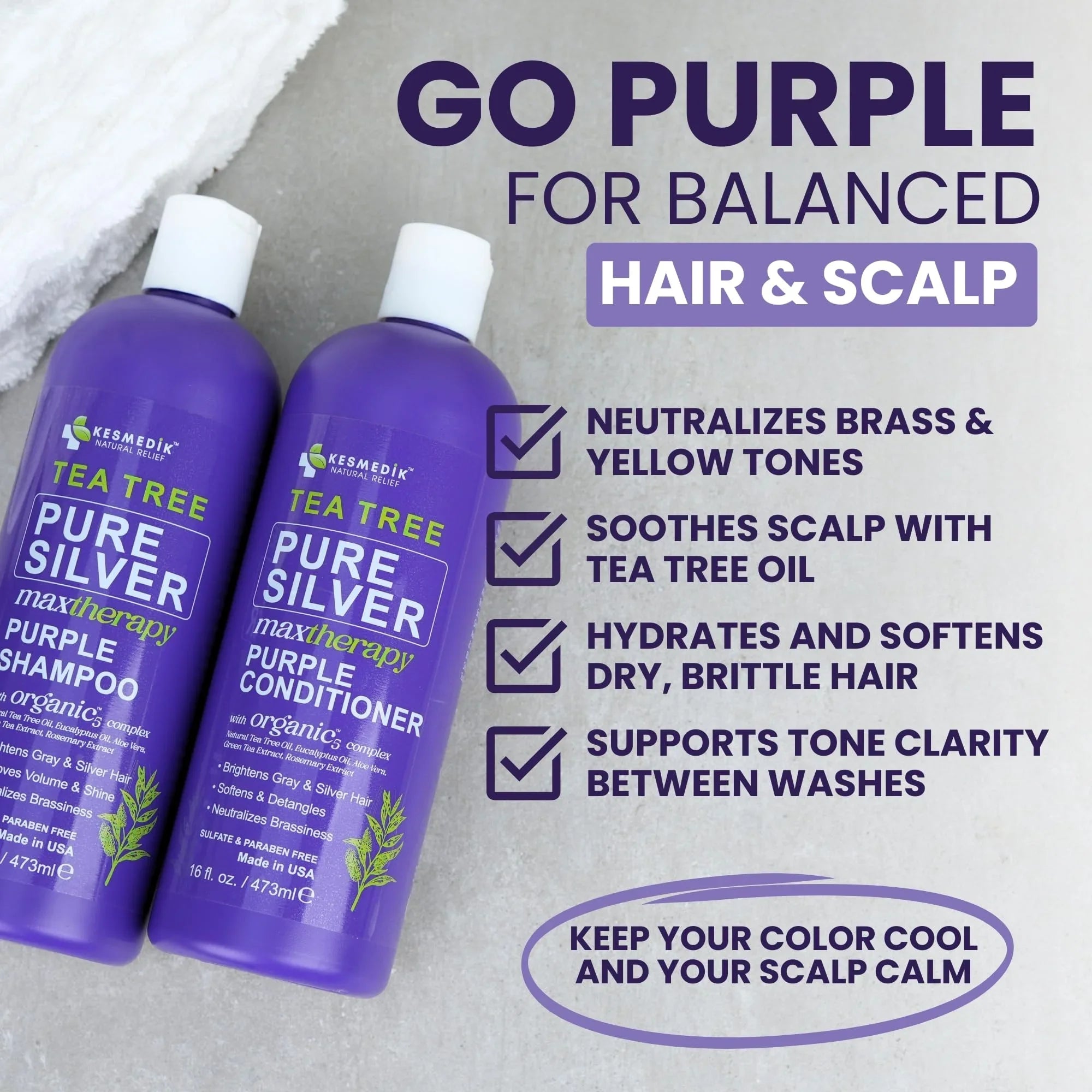 KESMEDIK Tea Tree Purple Shampoo & Conditioner