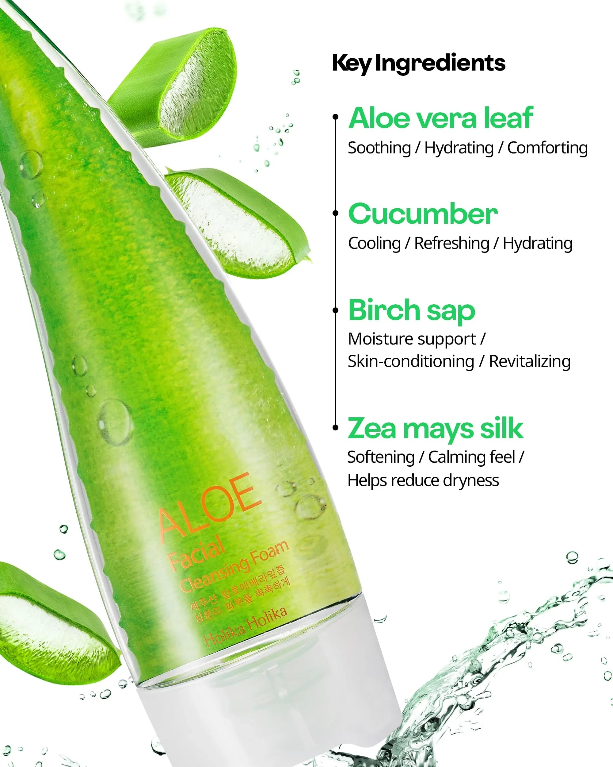 HOLIKA HOLIKA Aloe Facial Cleansing Foam, 5.07 fl.oz.