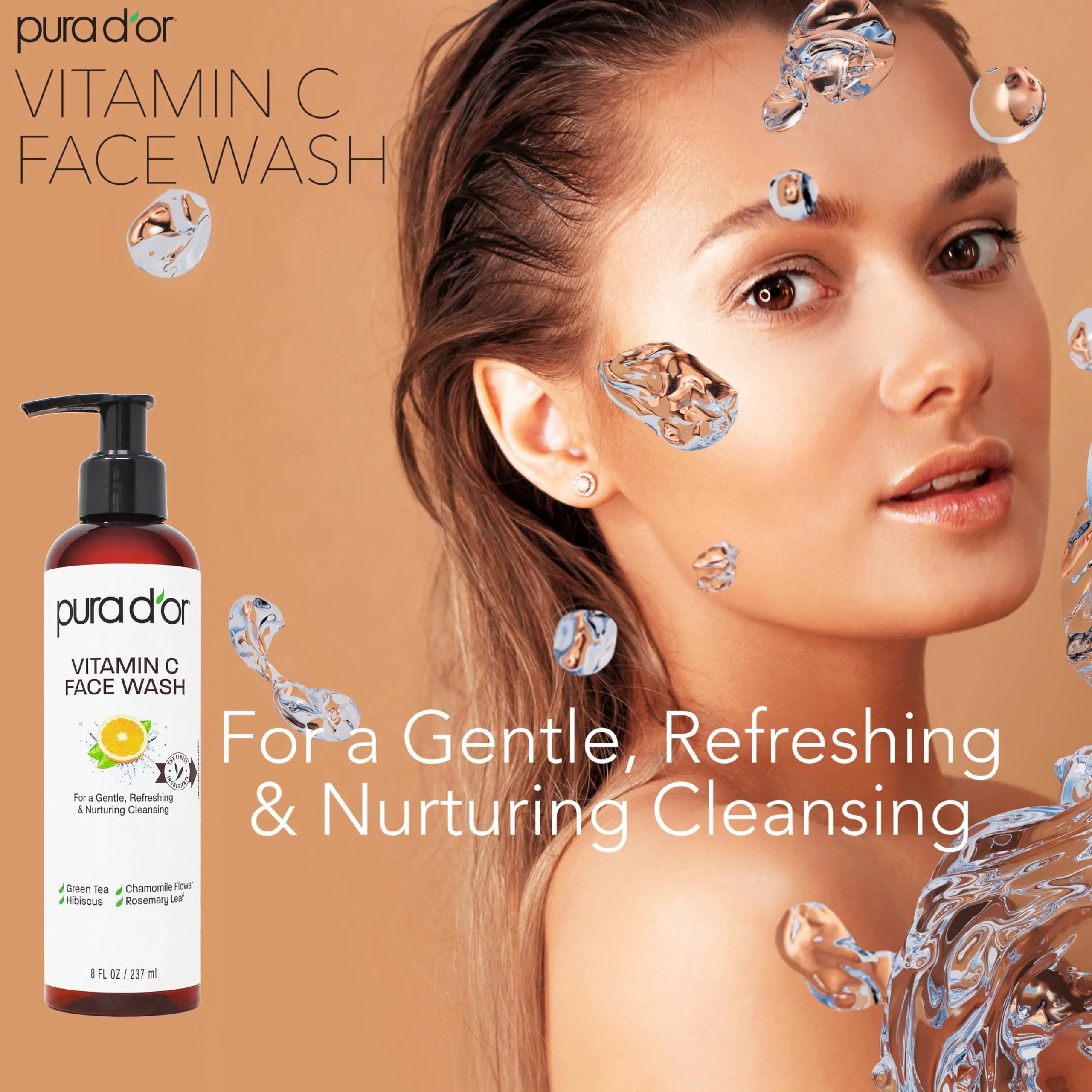 PURA D'OR 8 Oz Vitamin C Face Wash - All Skin Types