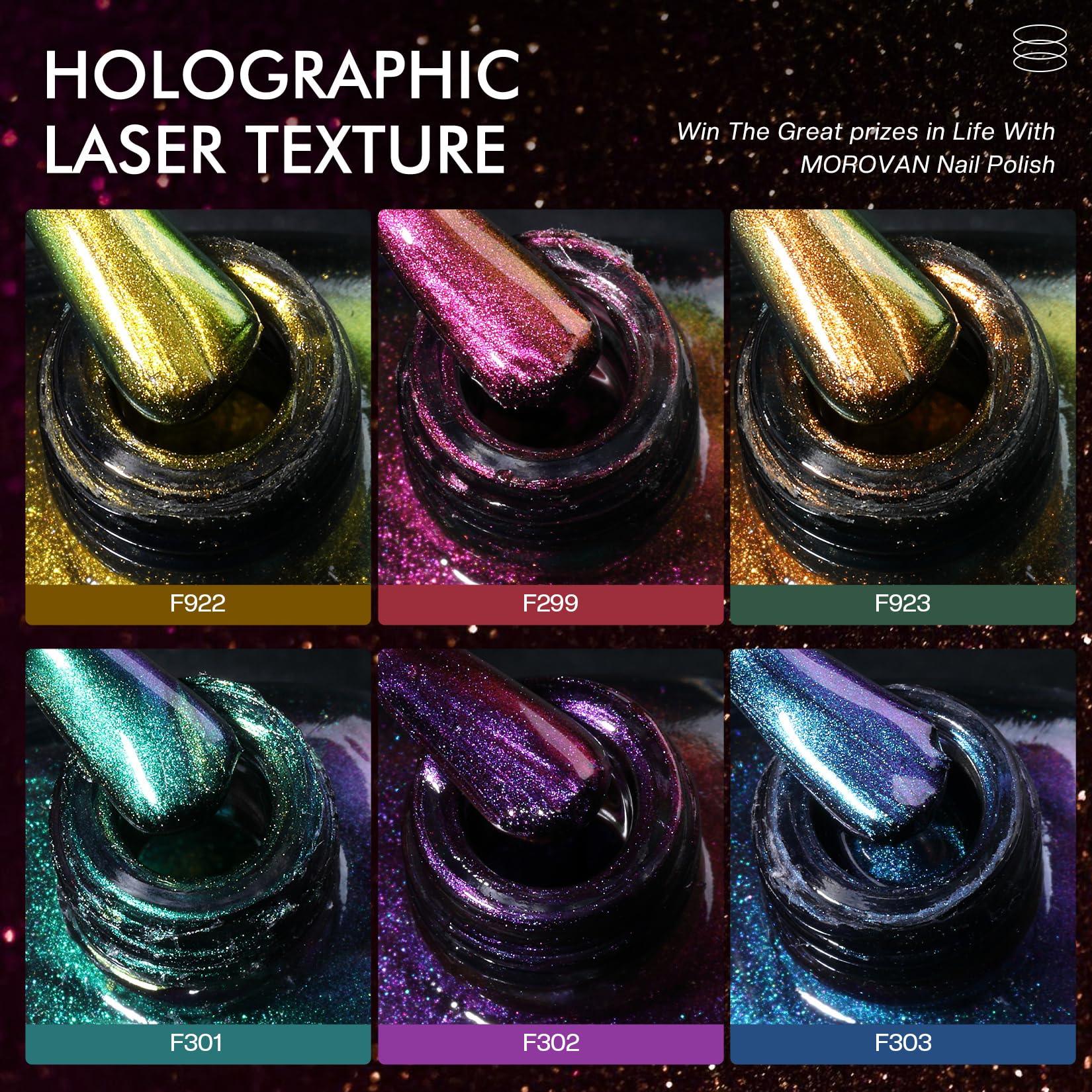Morovan Fingernail Nail Polish Set: Holographic Metallic Lacquer Air Dry Nail Polish