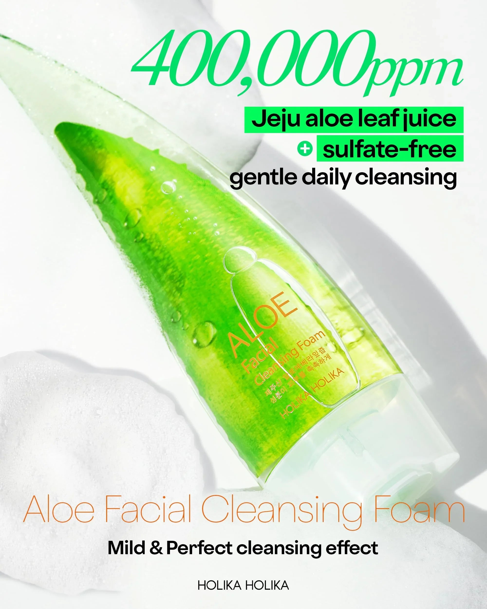 HOLIKA HOLIKA Aloe Facial Cleansing Foam, 5.07 fl.oz.