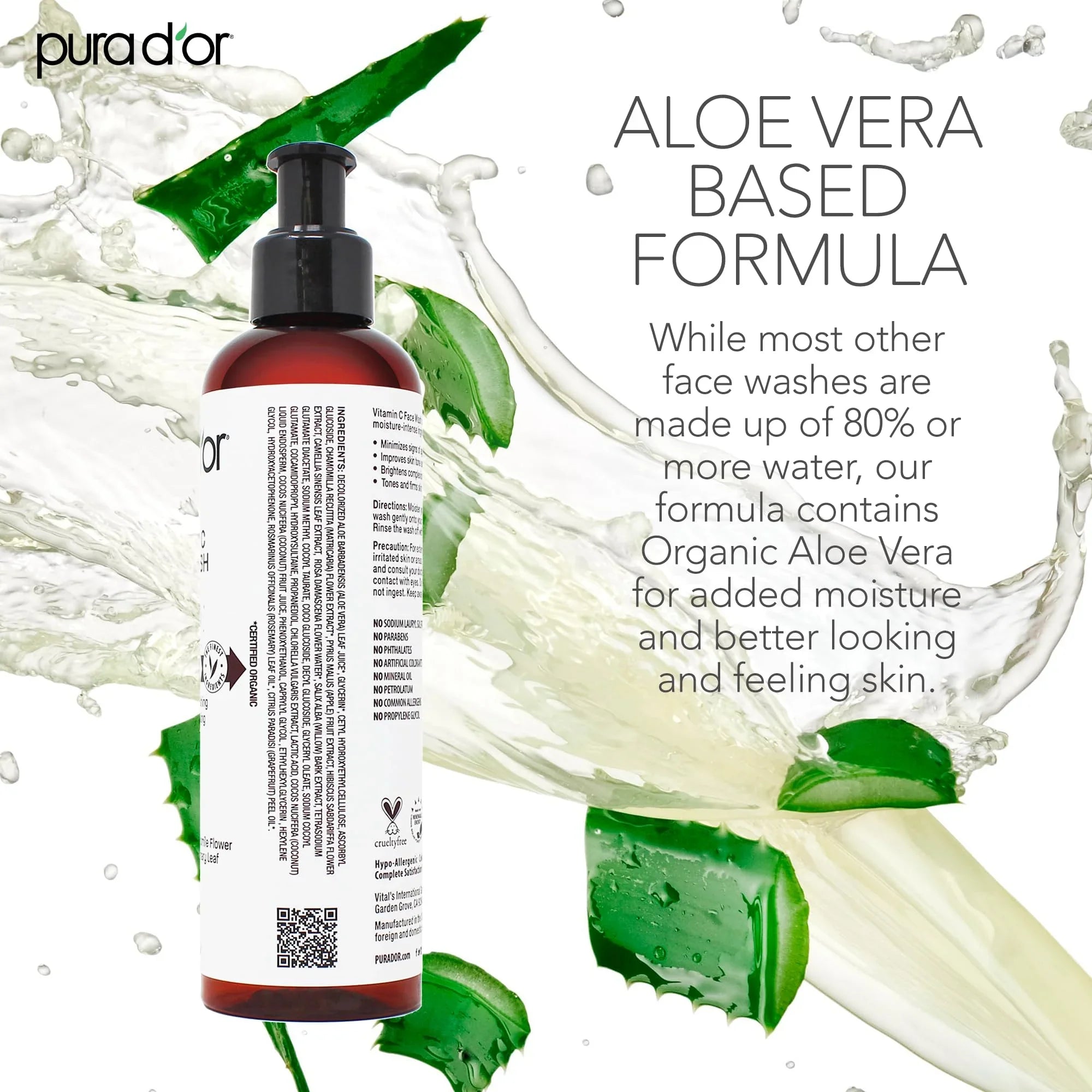 PURA D'OR 8 Oz Vitamin C Face Wash - All Skin Types